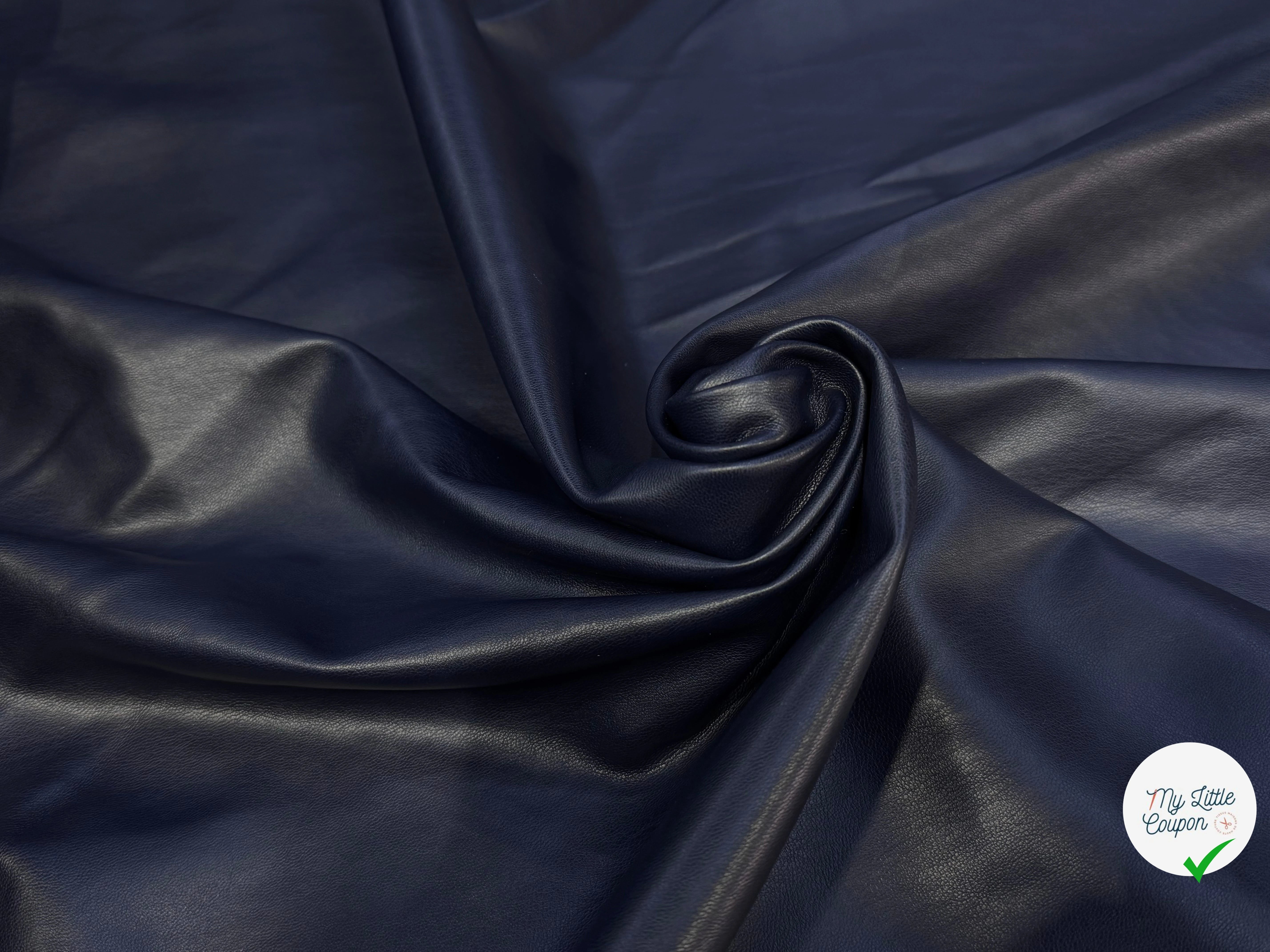 SATIN CUIR STRETCH BLEU MARINE QUALITÉ COUTURE - My Little Coupon