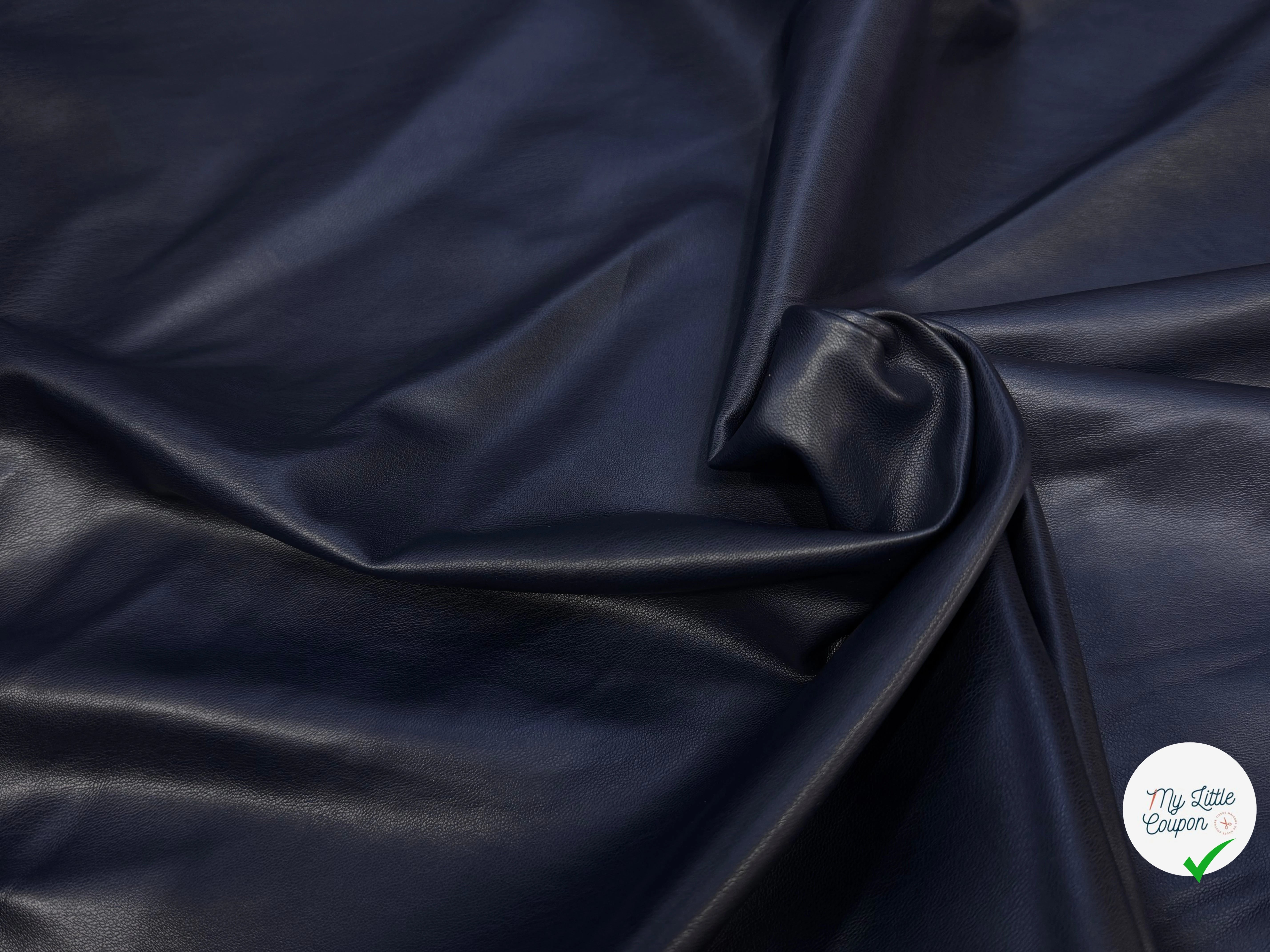 SATIN CUIR STRETCH BLEU MARINE QUALITÉ COUTURE - My Little Coupon