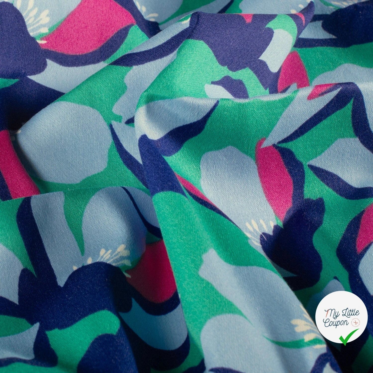SATIN DE COTON FLEURS MENTHE FONCEE - My Little Coupon