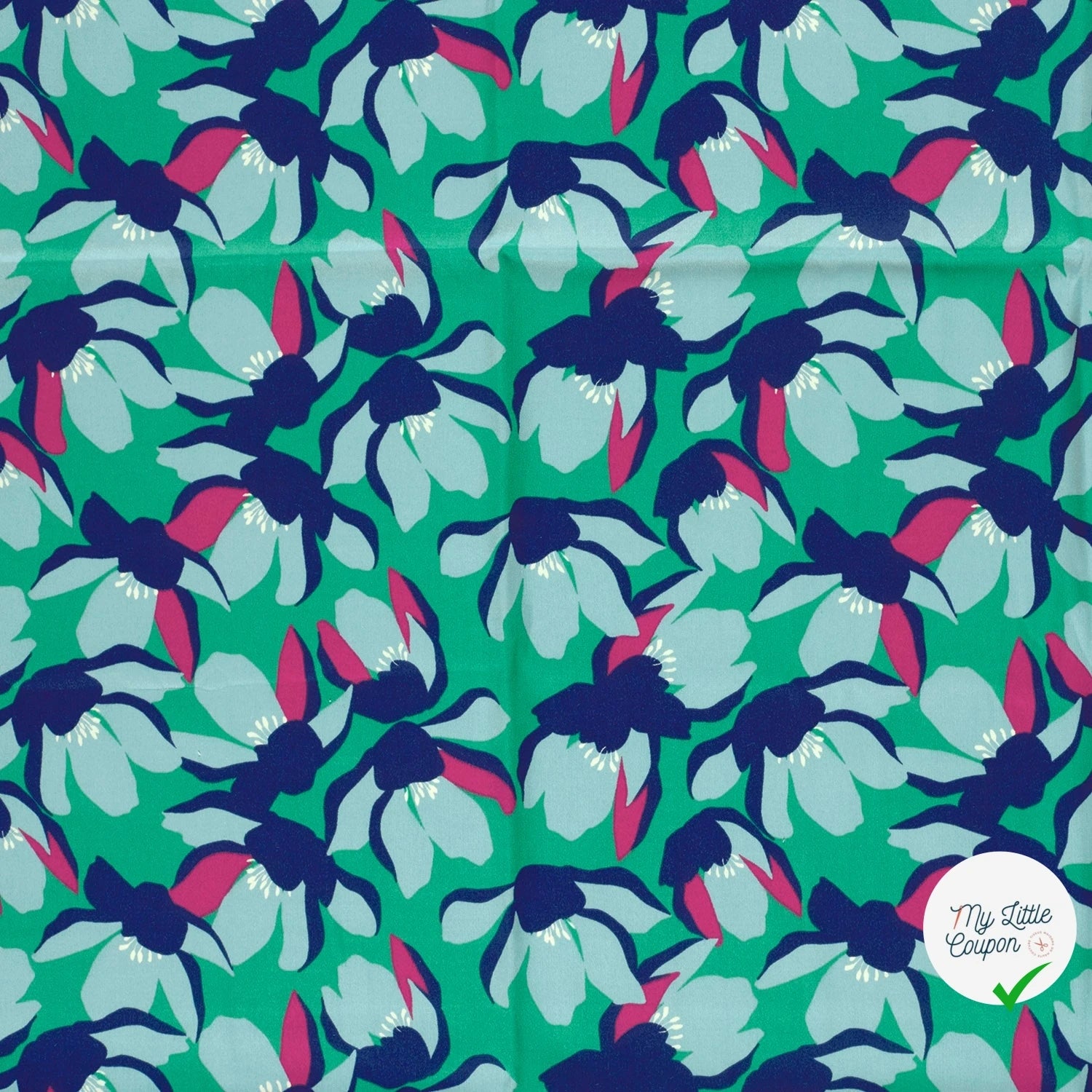 SATIN DE COTON FLEURS MENTHE FONCEE - My Little Coupon
