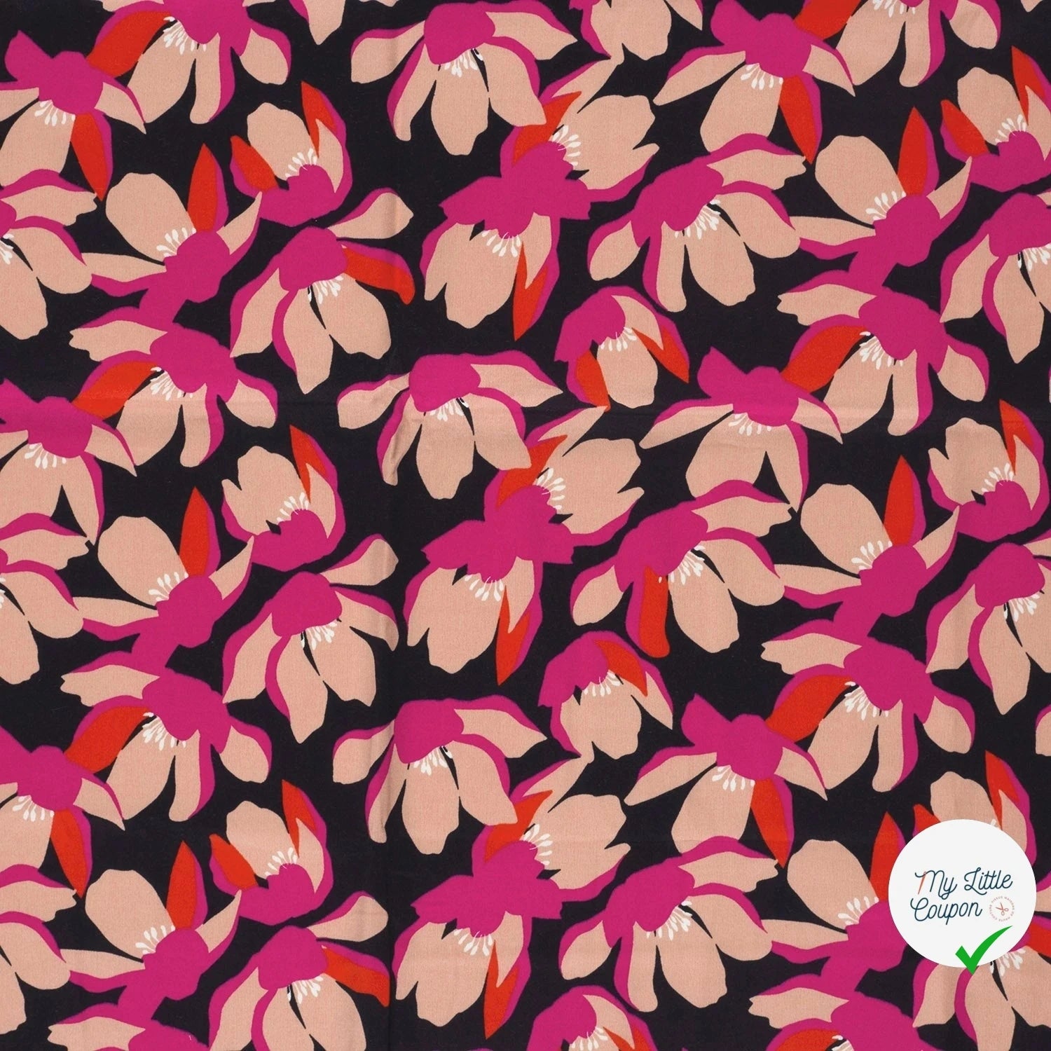 SATIN DE COTON FLEURS NOIR - My Little Coupon