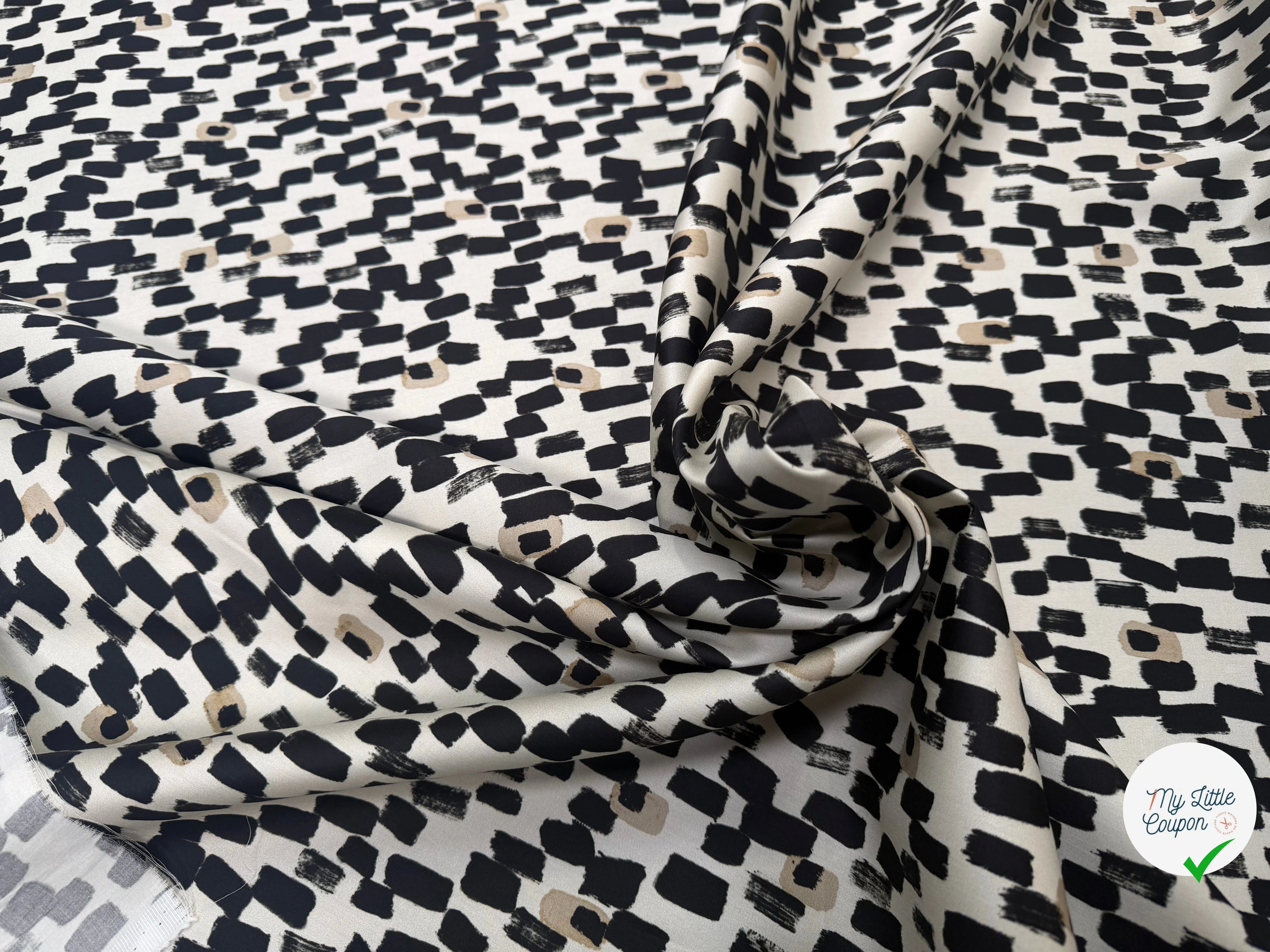 SATIN DE COTON IMPRIMÉ TACHES NOIR QUALITÉ PREMIUM - My Little Coupon