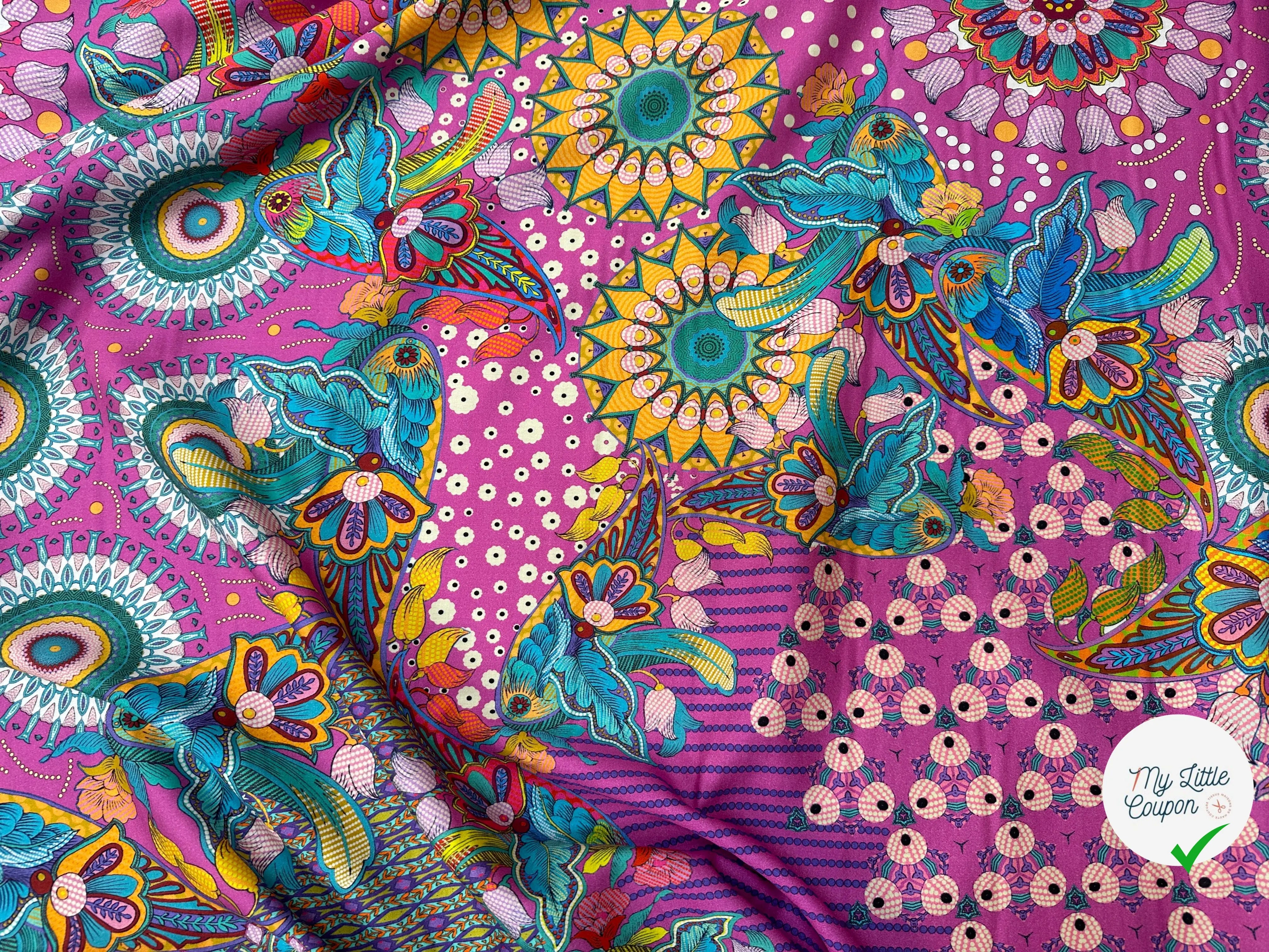 SATIN DE COTON LÉGER CONSTELLATION FLORALE FOND VIOLET - My Little Coupon