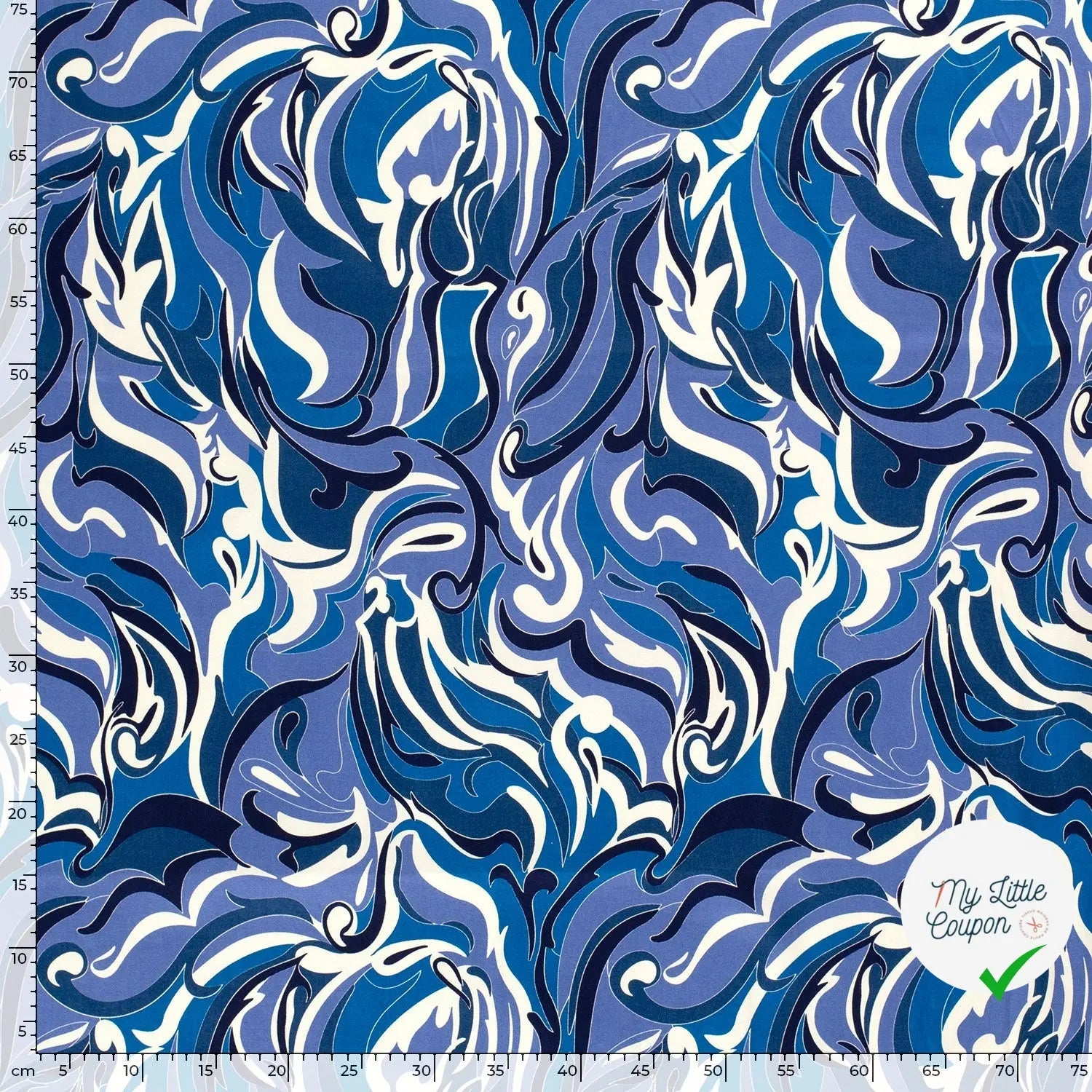 SATIN DE COTON TISSU IMPRIMÉ ABSTRAIT COBALT - My Little Coupon