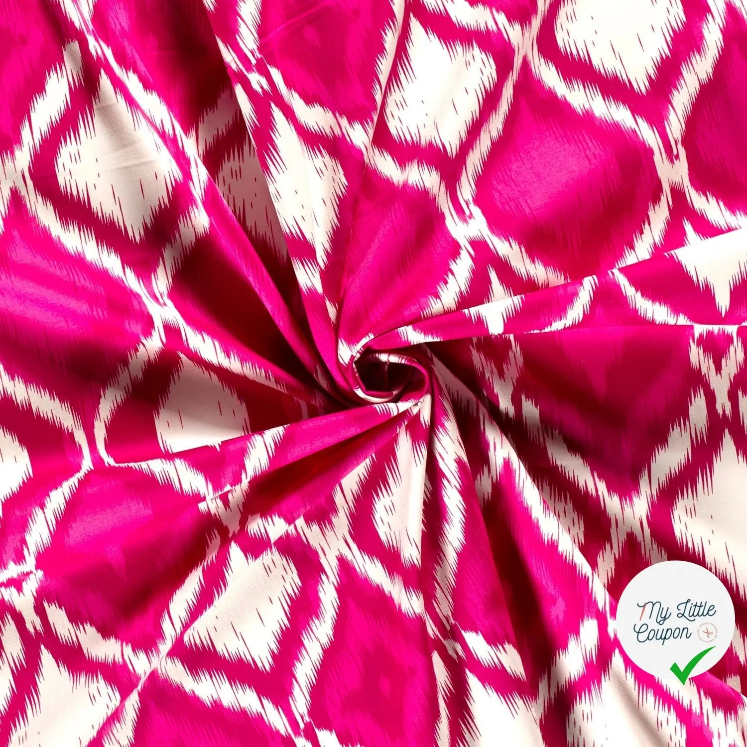 SATIN DE COTON TISSU IMPRIMÉ ABSTRAIT FUCHSIA - My Little Coupon