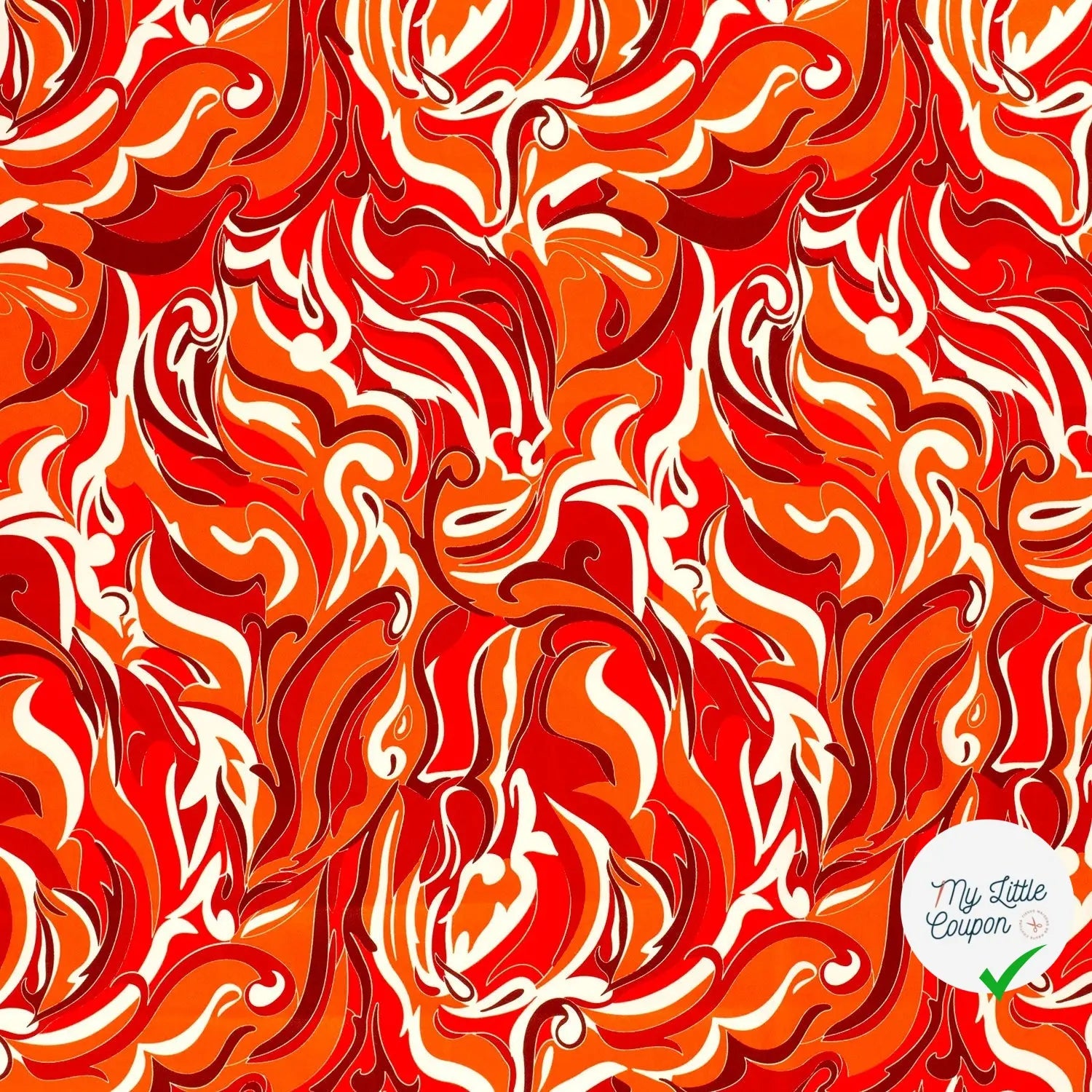 SATIN DE COTON TISSU IMPRIMÉ ABSTRAIT ORANGE - My Little Coupon