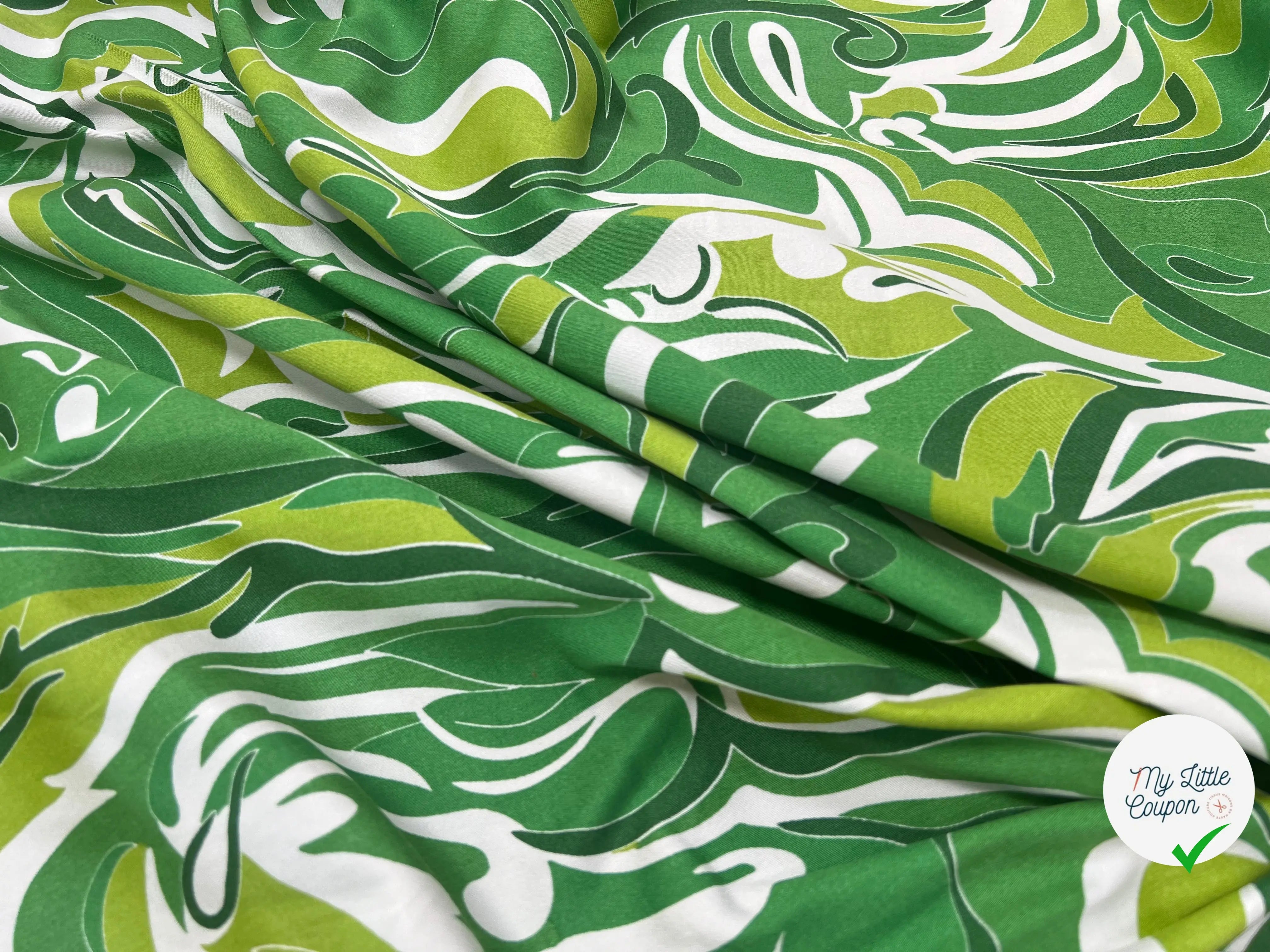 SATIN DE COTON TISSU IMPRIMÉ ABSTRAIT VERT - My Little Coupon