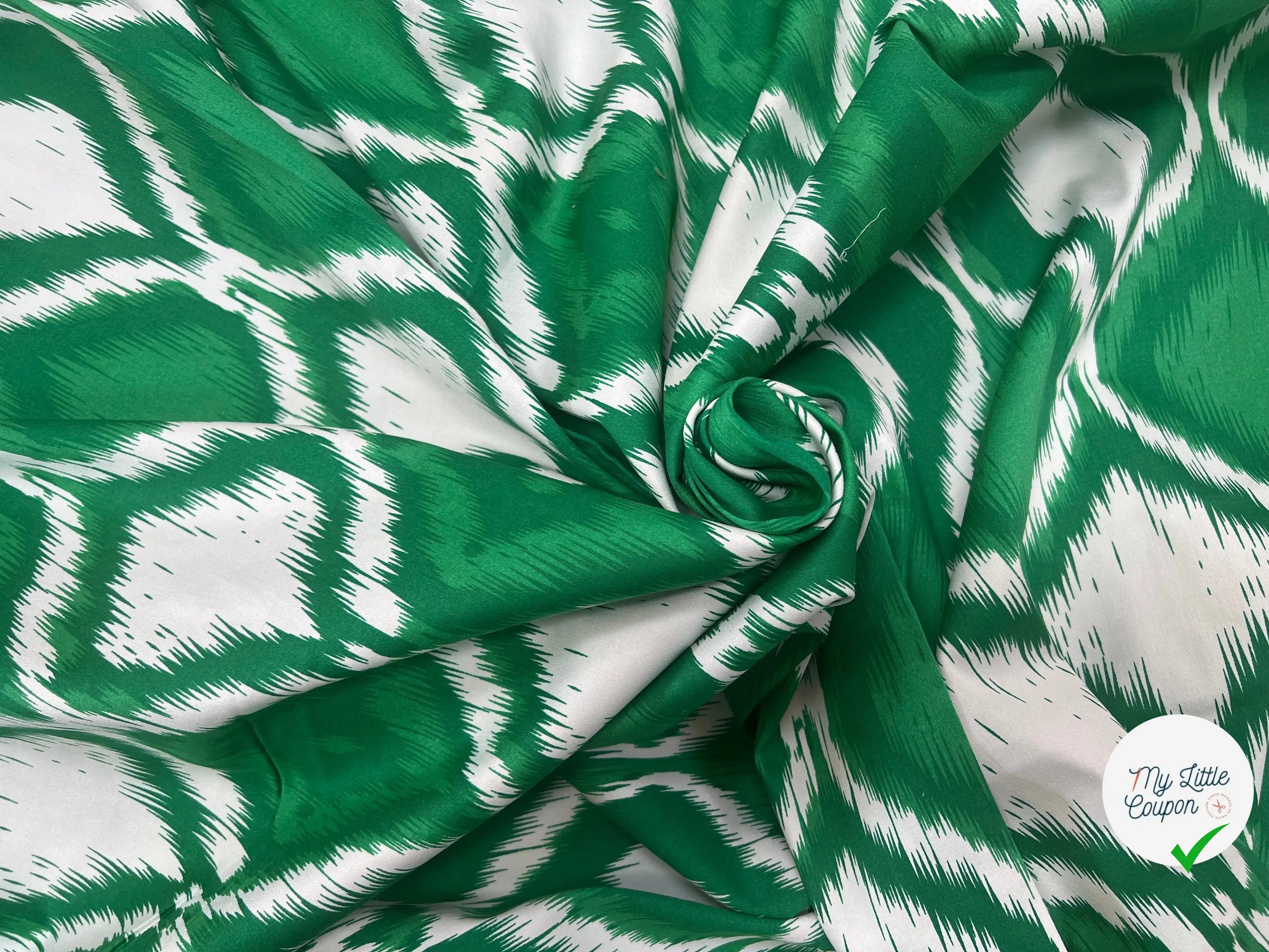 SATIN DE COTON TISSU IMPRIMÉ ABSTRAIT VERT - My Little Coupon