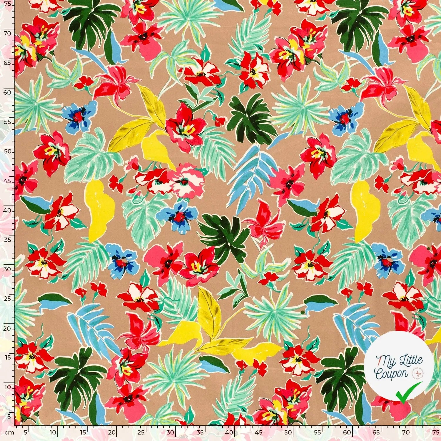 SATIN DE COTON TISSU IMPRIMÉ FLEURS CAMEL - My Little Coupon