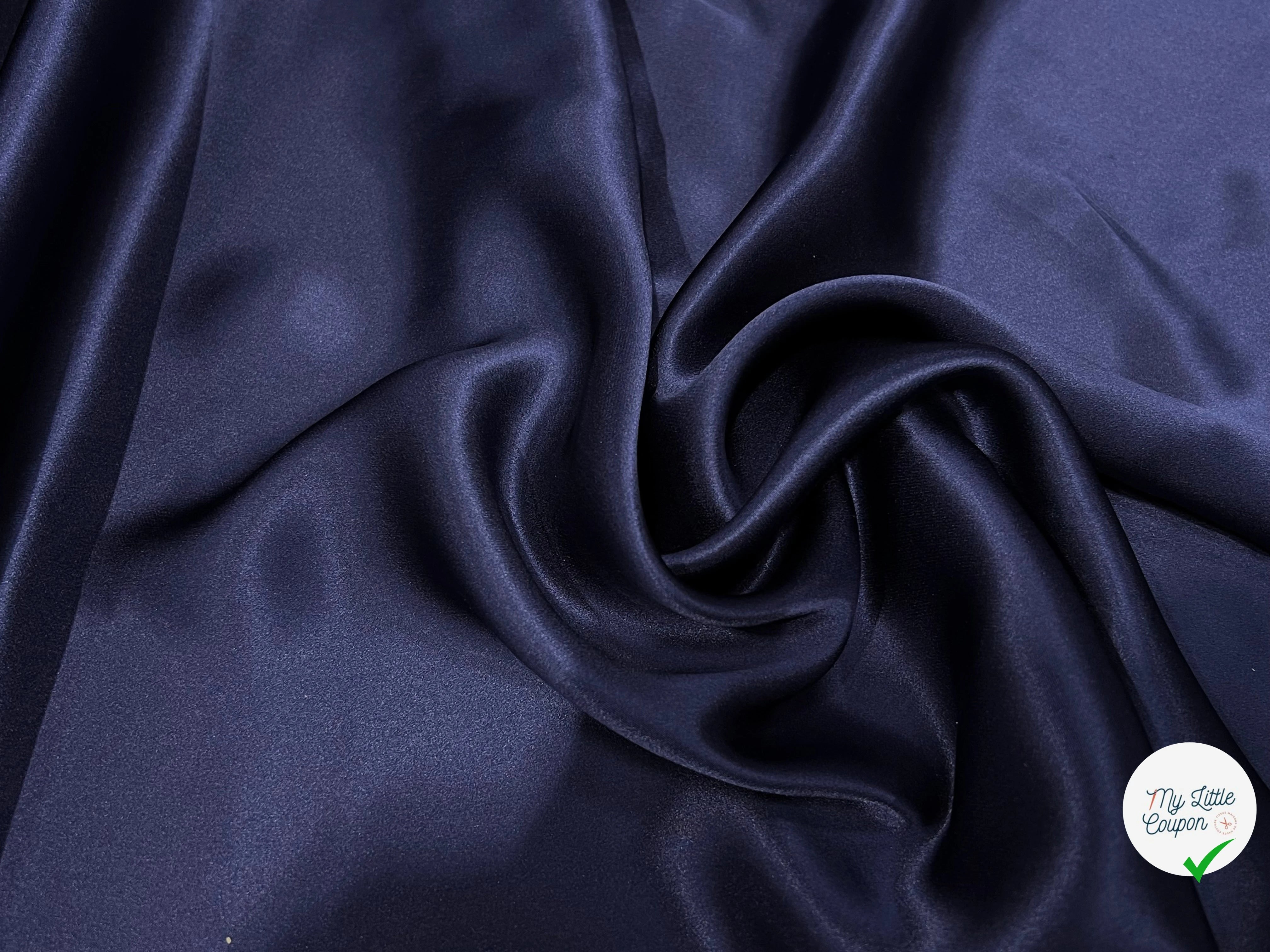 SATIN DE SOIE BLEU MARINE FLUIDE 100% SOIE 140CM - My Little Coupon