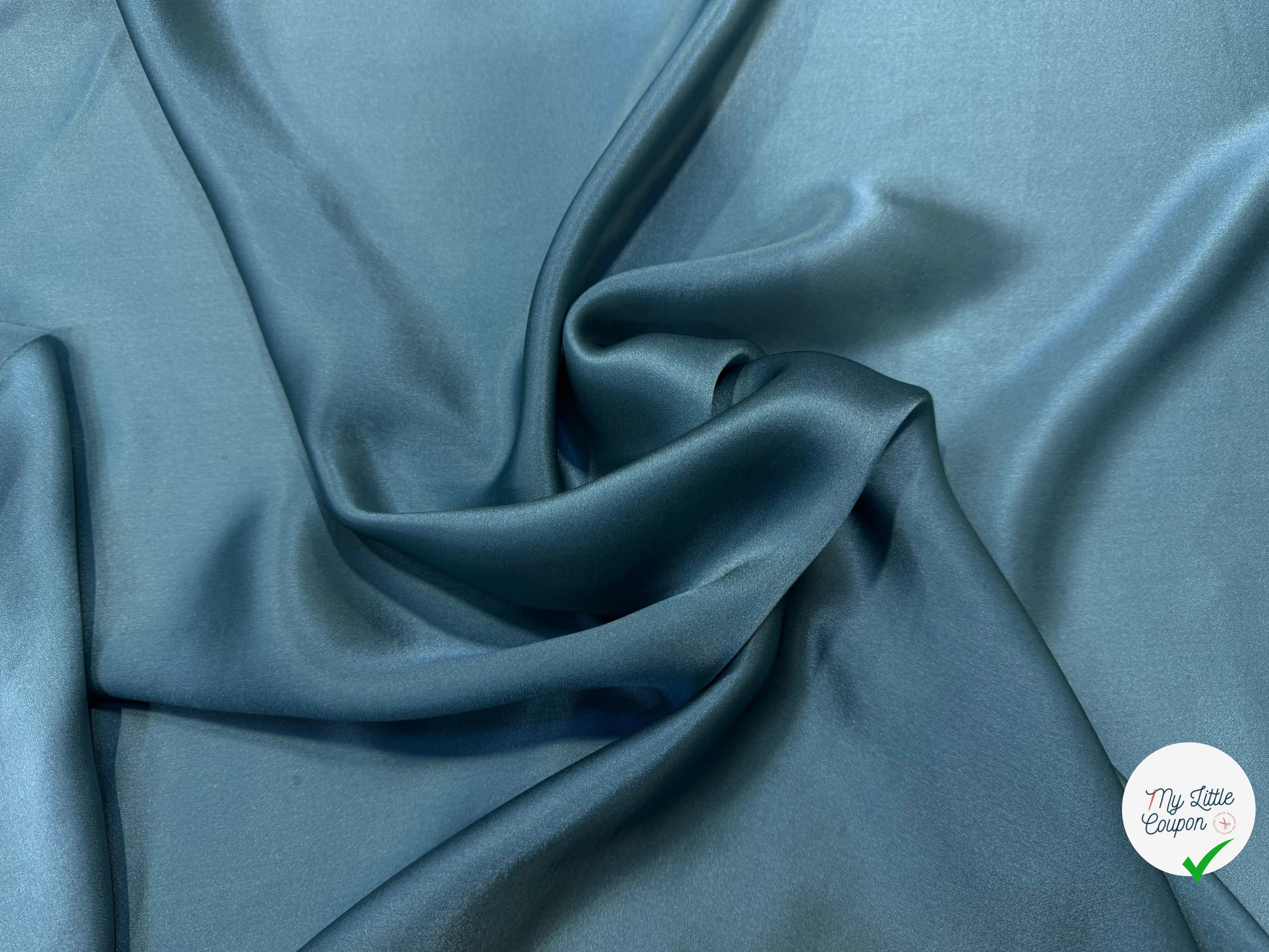 SATIN DE SOIE BLEU VERT FLUIDE 100% SOIE - My Little Coupon