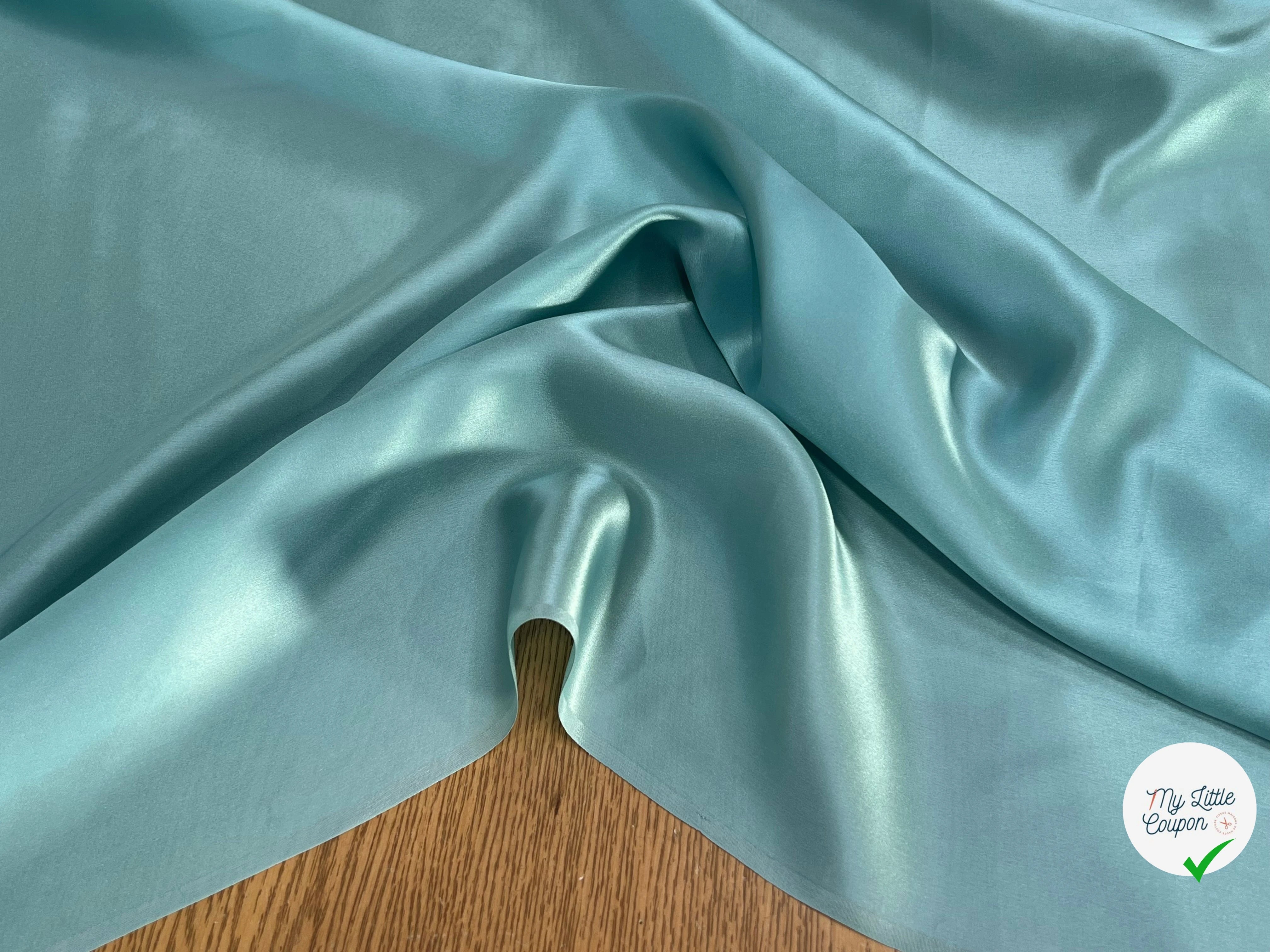 SATIN DE SOIE FLUIDE 100% SOIE BLUE LAGOON (TURQUOISE) - My Little Coupon