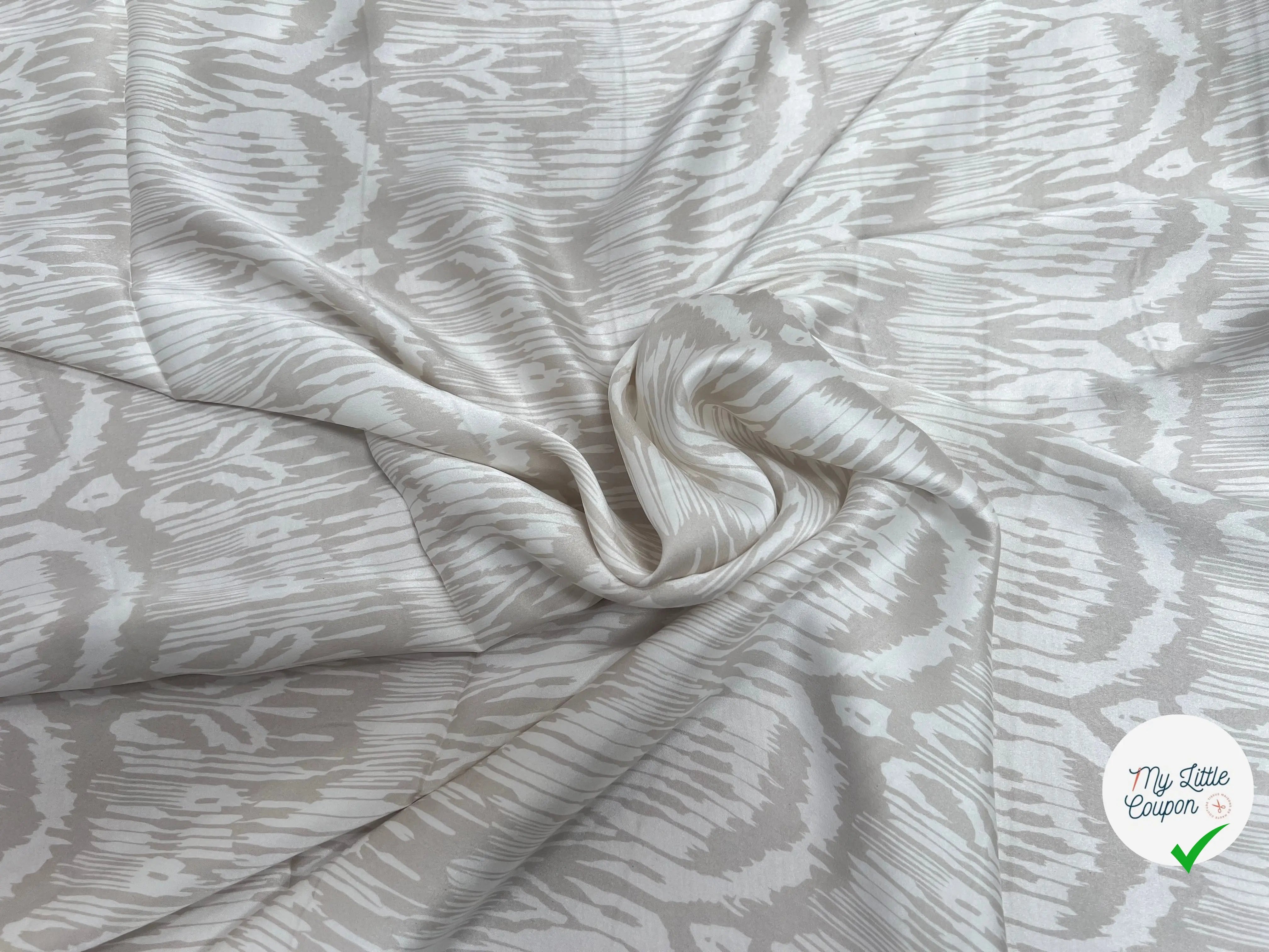SATIN DE SOIE MOTIFS REGULIERS IVOIRE ET BEIGE - My Little Coupon