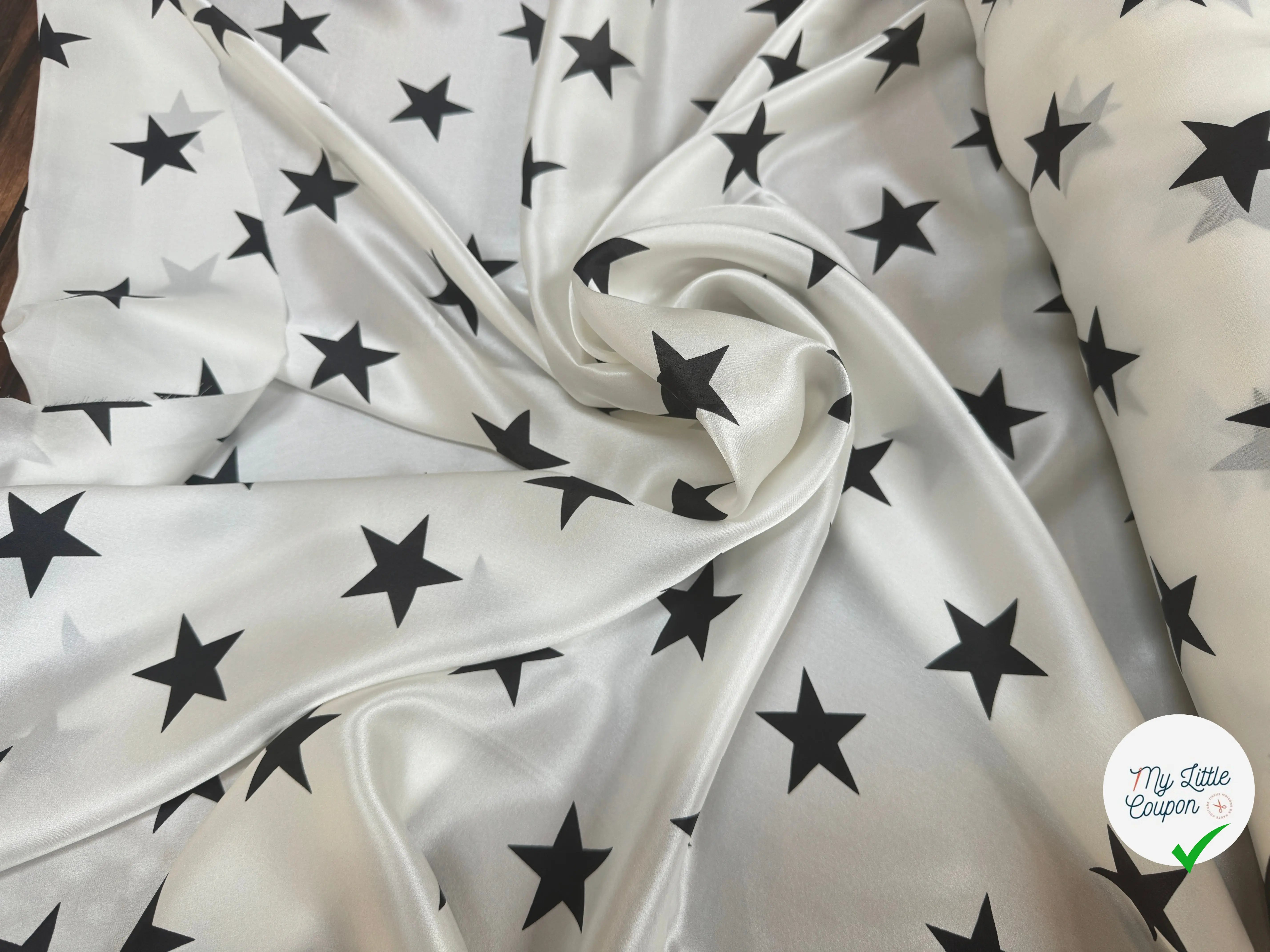 SATIN DE SOIE PRINT ÉTOILÉ NOIR FOND BLANC - My Little Coupon