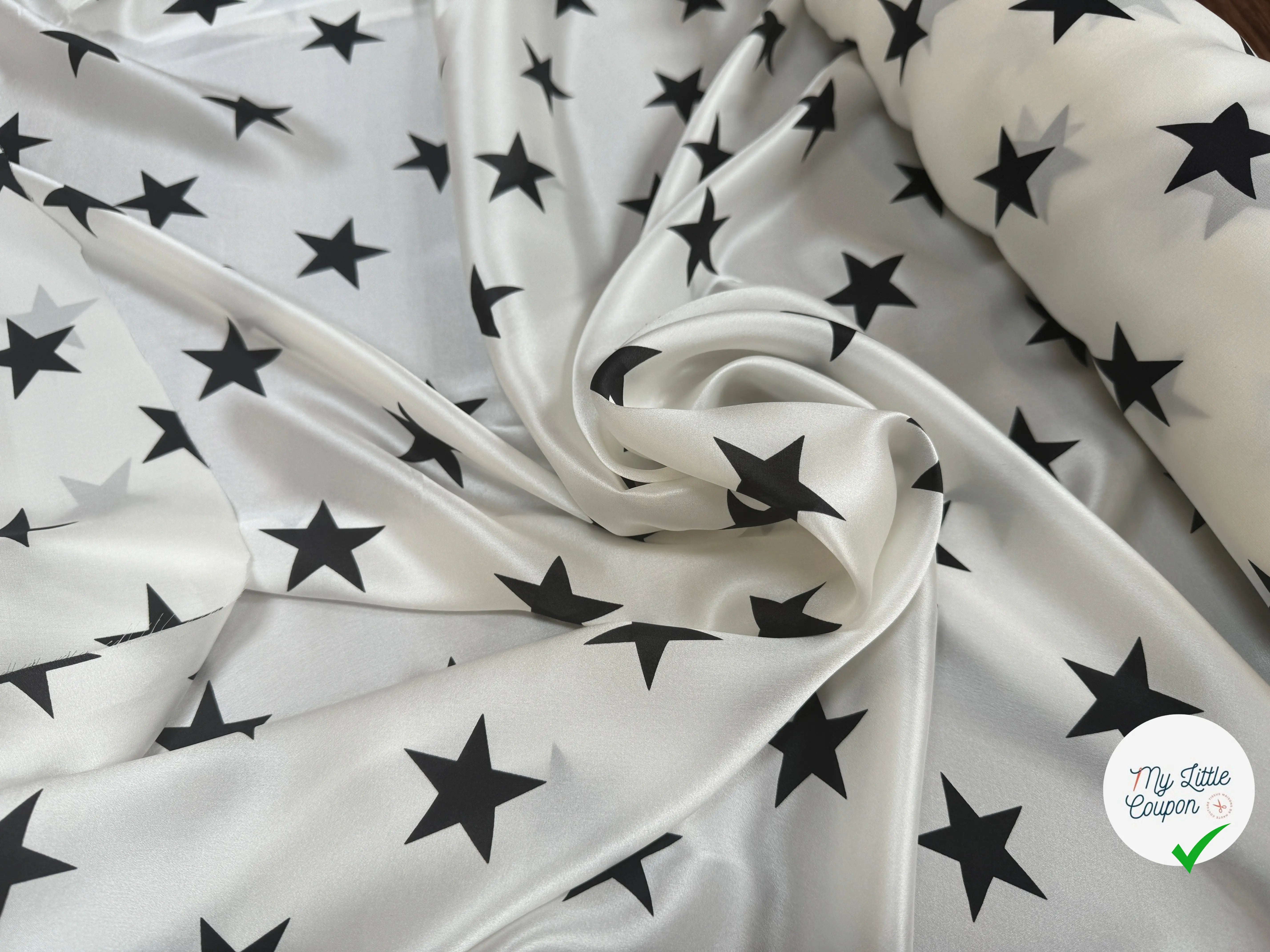 SATIN DE SOIE PRINT ÉTOILÉ NOIR FOND BLANC - My Little Coupon
