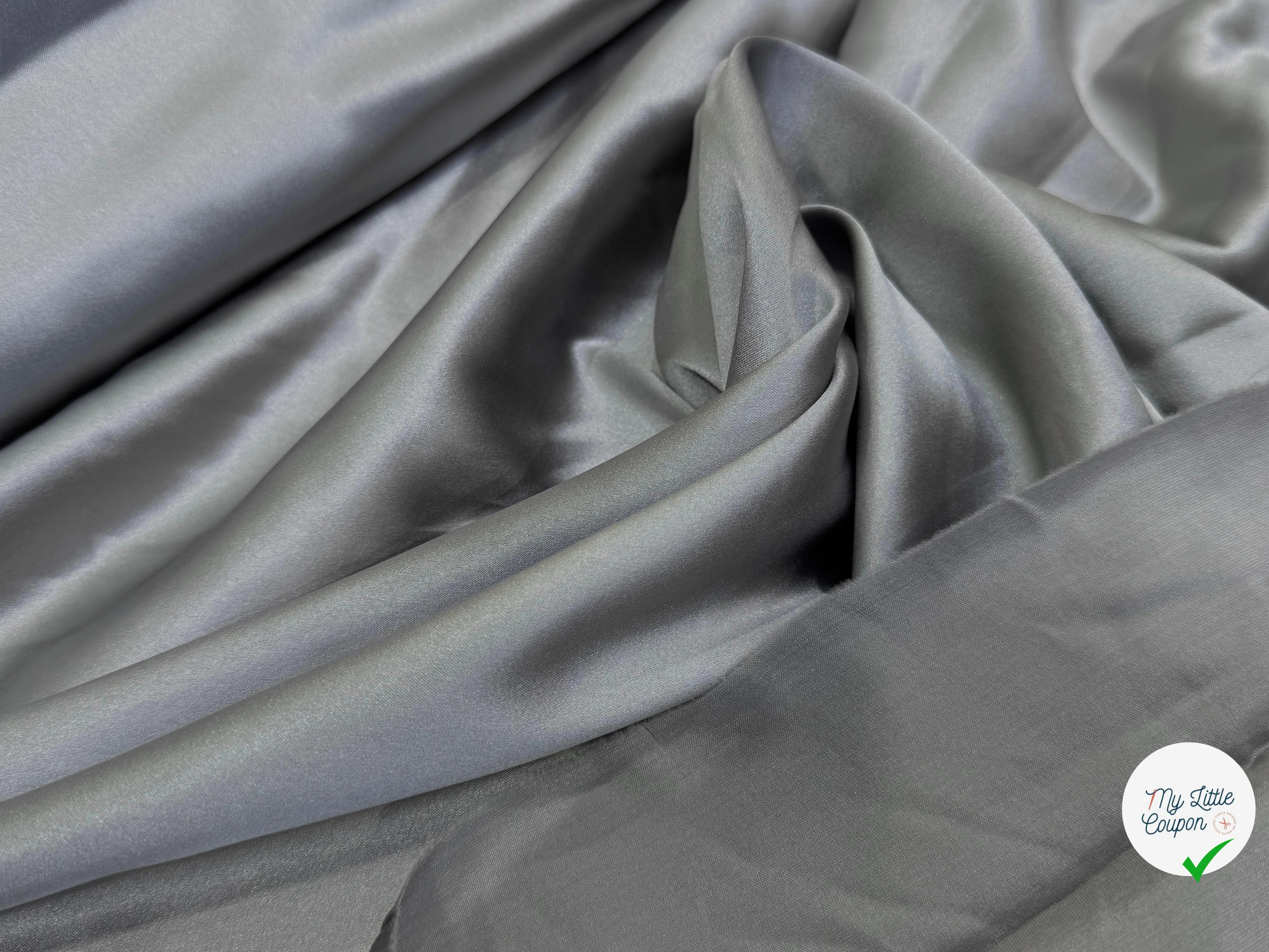 SATIN DE SOIE STRETCH GRIS ACIER FLUIDE 100 DE LAIZE - My Little Coupon