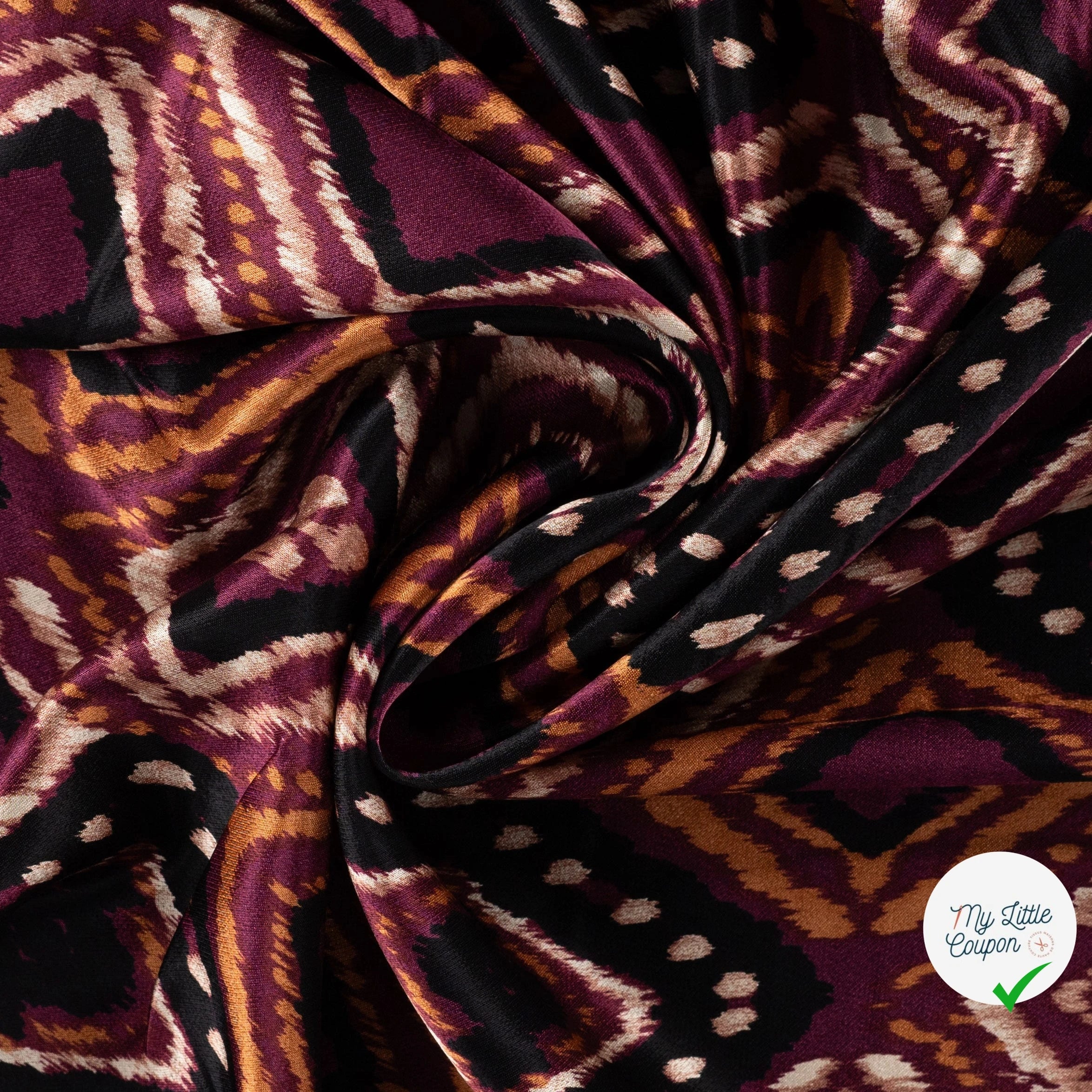 SATIN DE VISCOSE IMPRIMÉ RÉTRO BORDEAUX - drapé