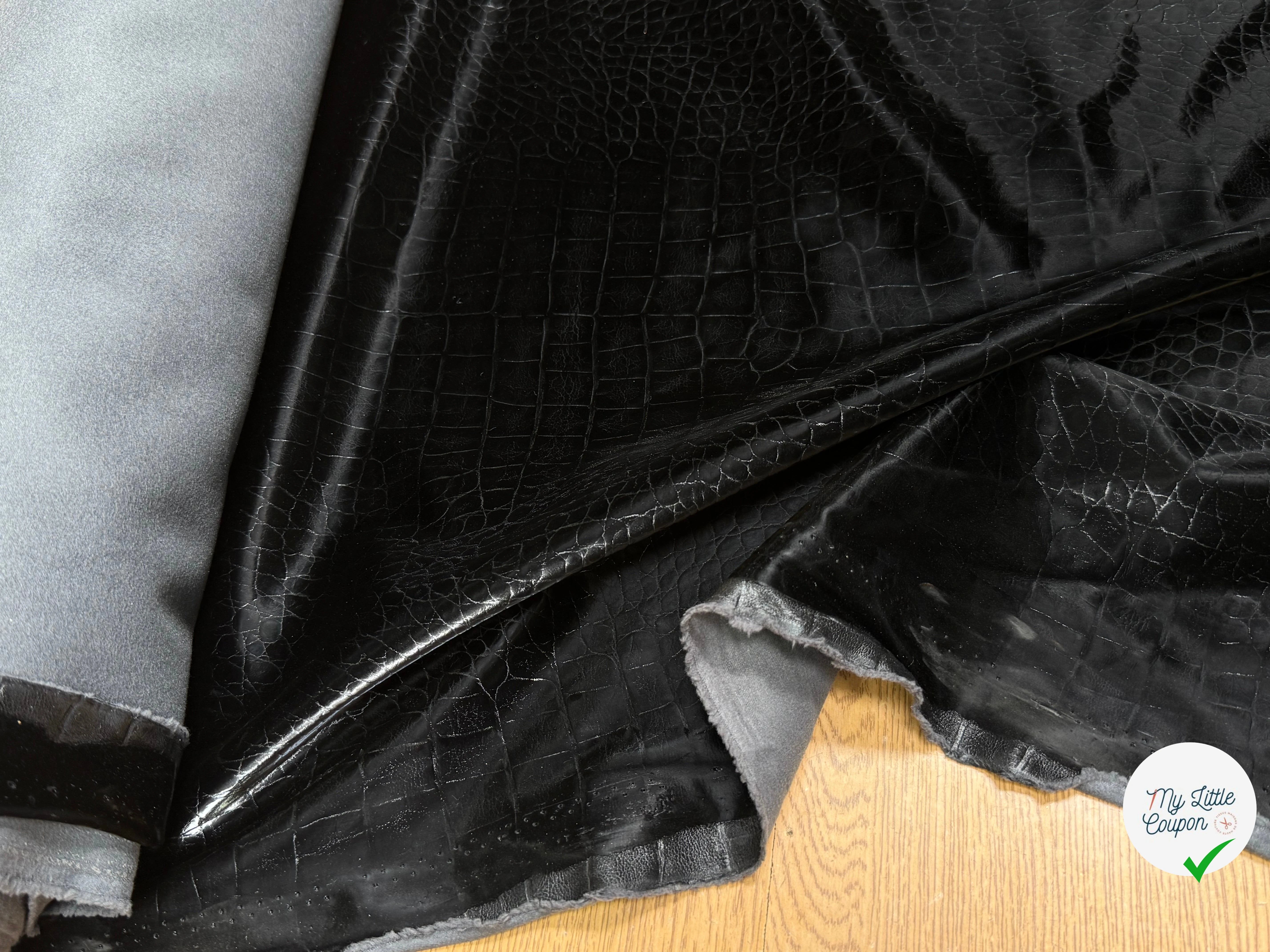 SATIN FAUX CUIR CROCODILLE NOIR STRETCH - My Little Coupon