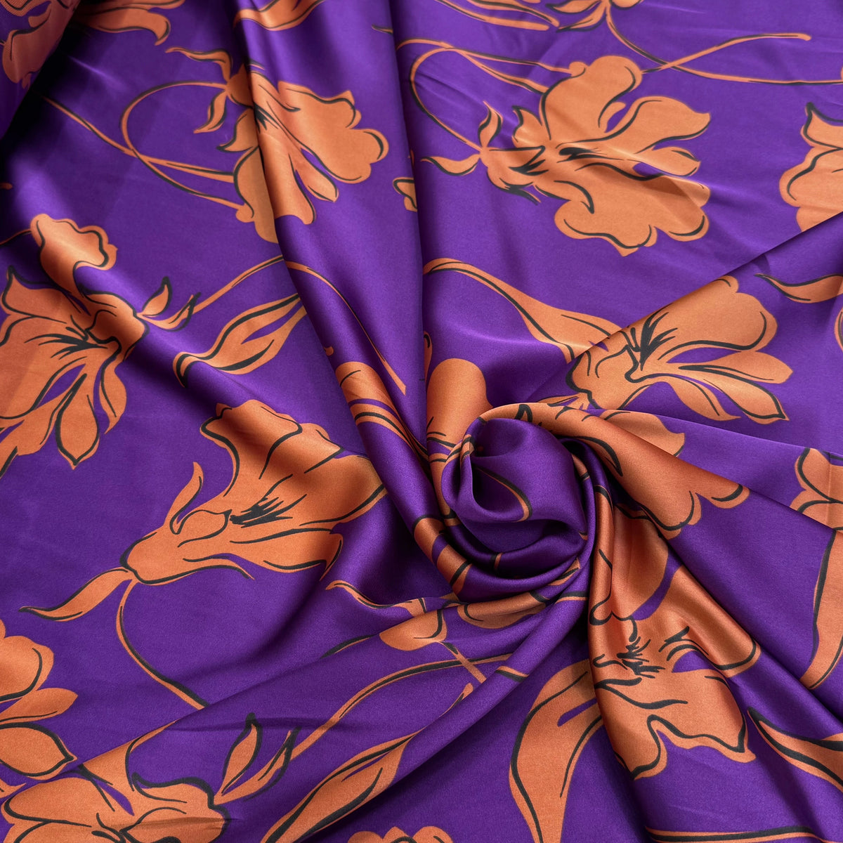 SATIN FLUIDE FOND VIOLET FLORAUX CARAMEL - My Little Coupon