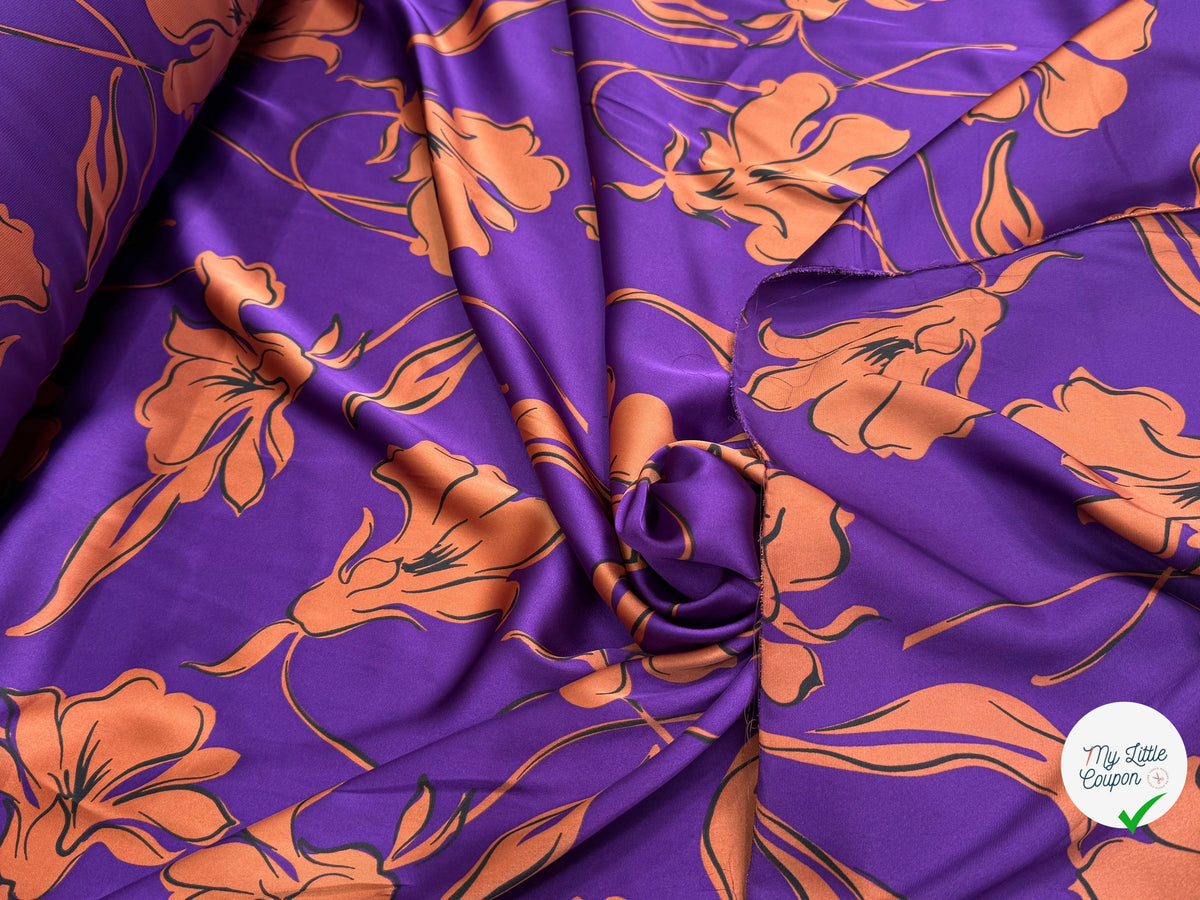 SATIN FLUIDE FOND VIOLET FLORAUX CARAMEL - My Little Coupon