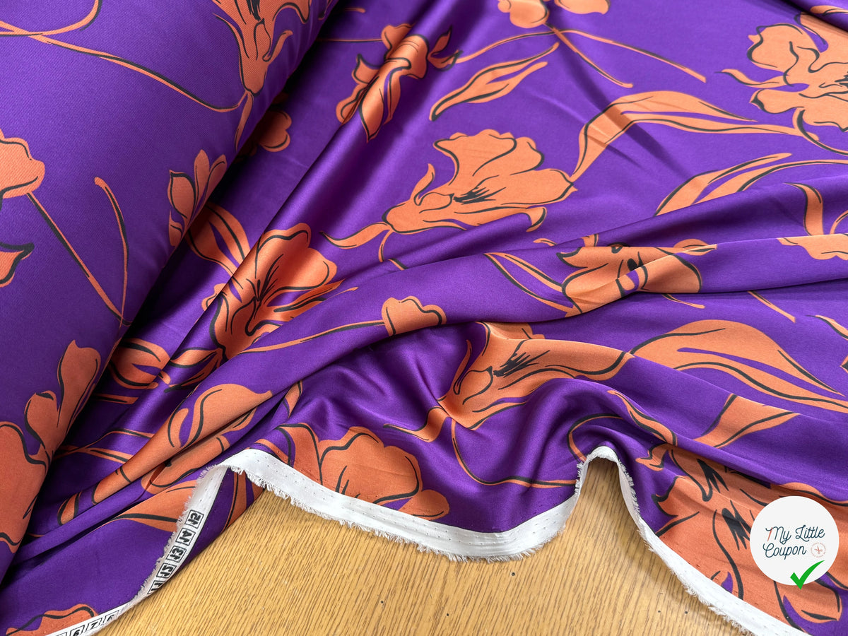 SATIN FLUIDE FOND VIOLET FLORAUX CARAMEL - My Little Coupon