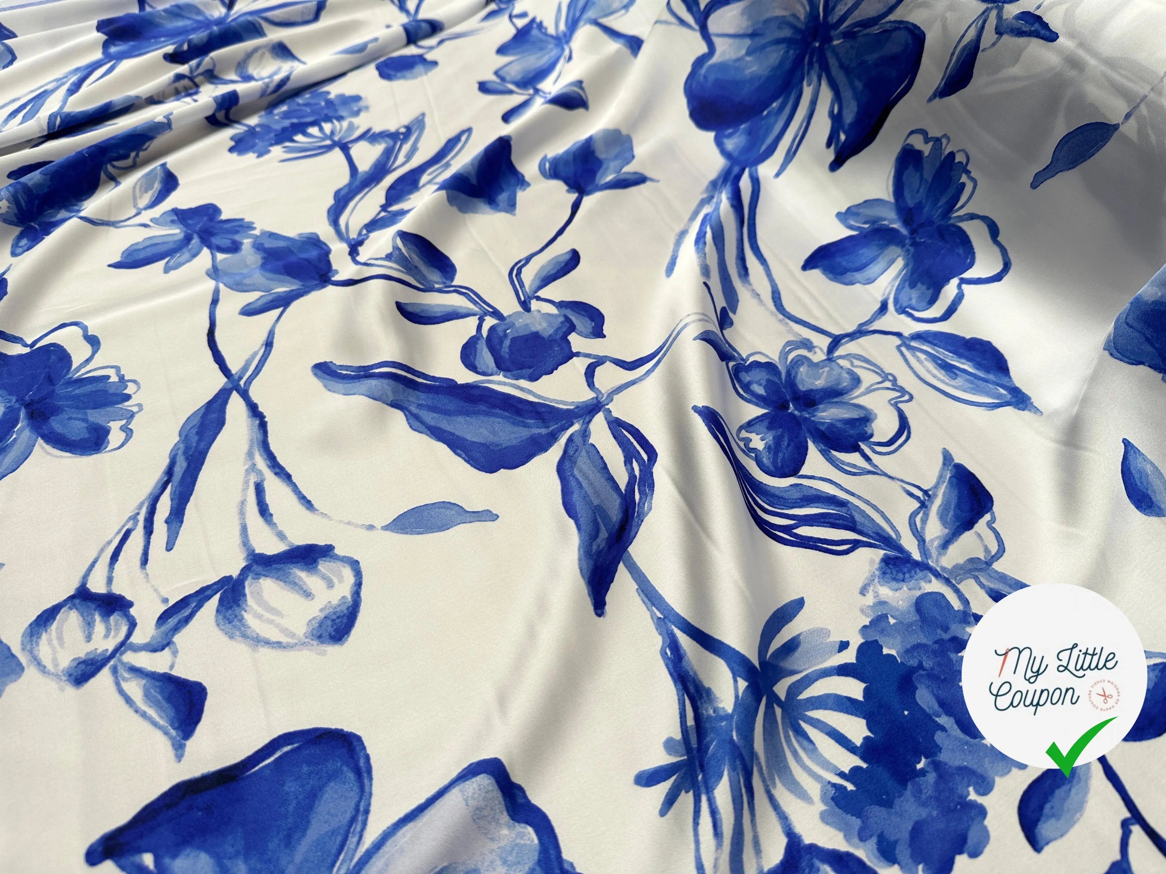 SATIN HEAVY PAPILLONS ET FLEURS D'AZUR - My Little Coupon