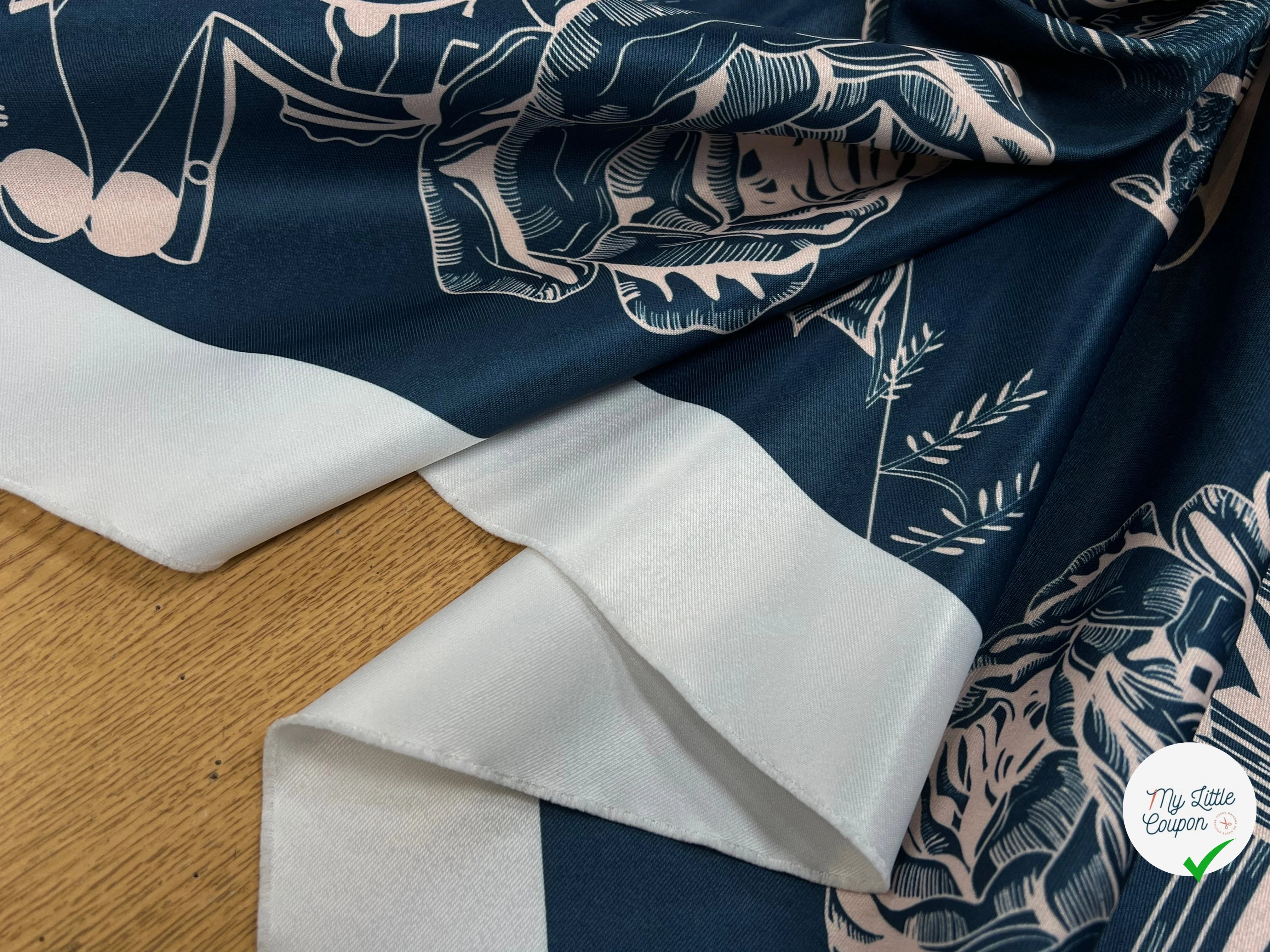 SATIN IMPRIMÉ MOTIF ABSTRAIT FOND BLEU POLYESTER 150CM - My Little Coupon