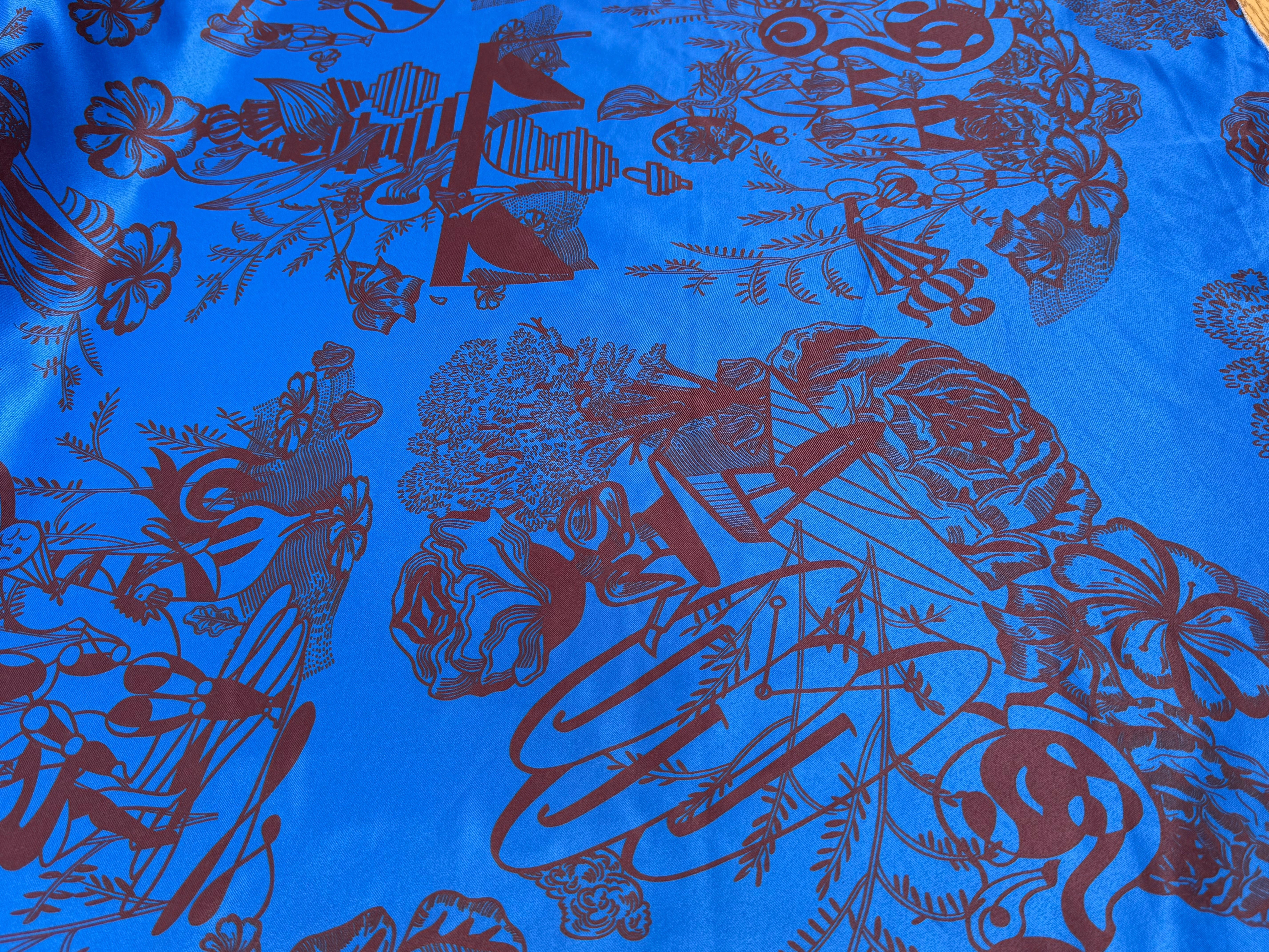 SATIN SERGÉ IMPRIMÉ FOND BLEU À MOTIF - My Little Coupon