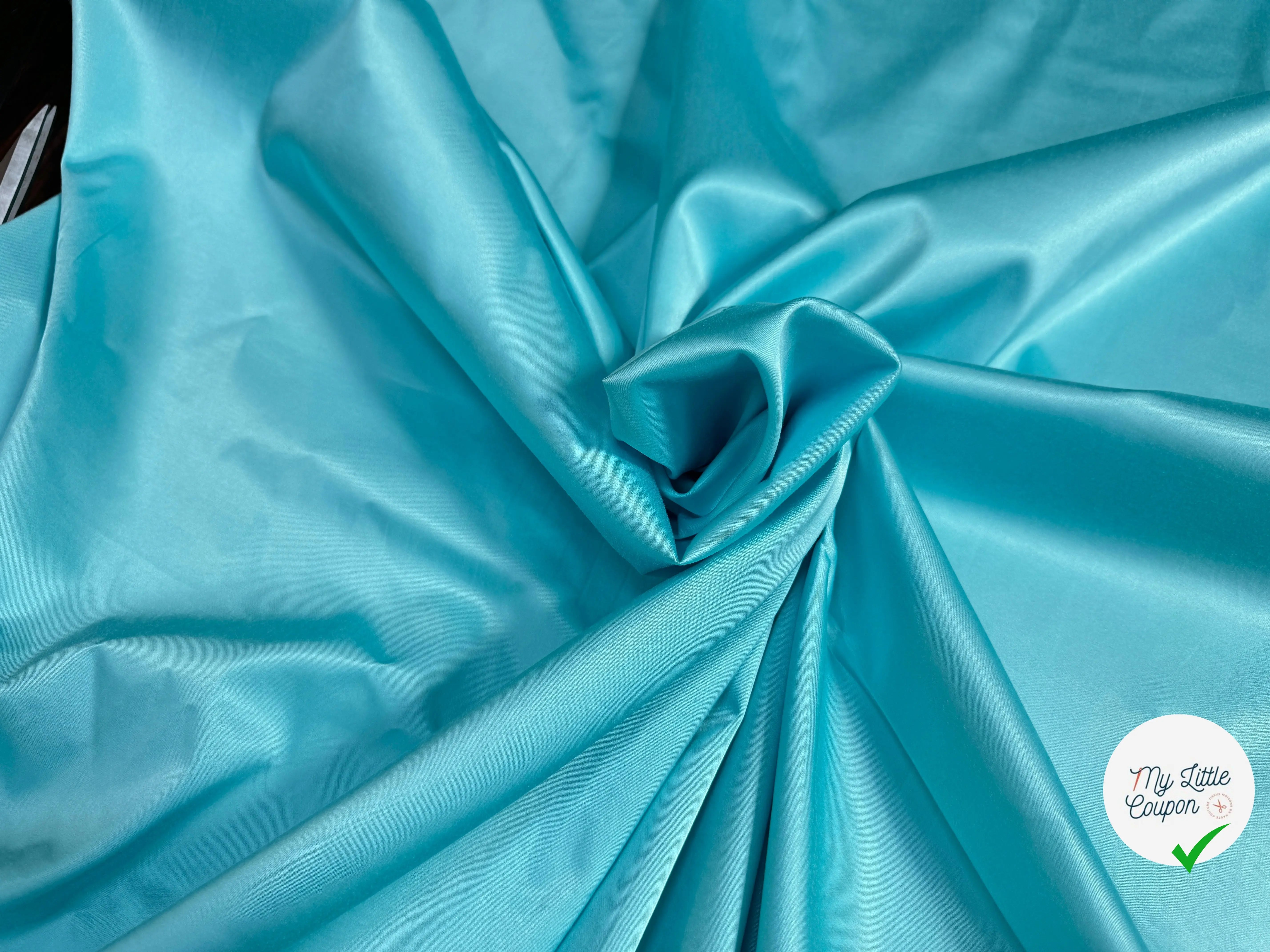 SATIN UNI DOUILLET STRETCH TURQUOISE - My Little Coupon