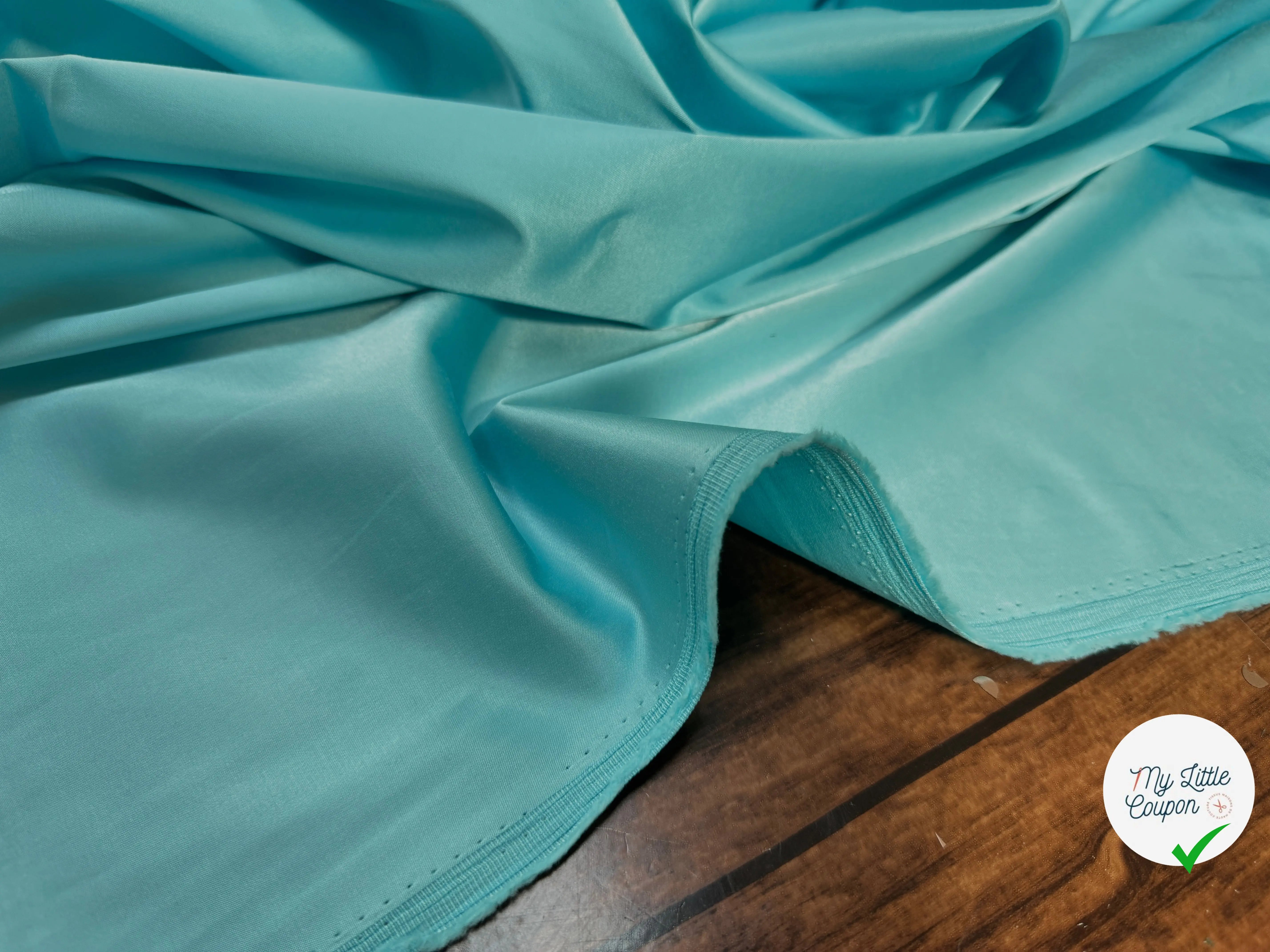 SATIN UNI DOUILLET STRETCH TURQUOISE - My Little Coupon