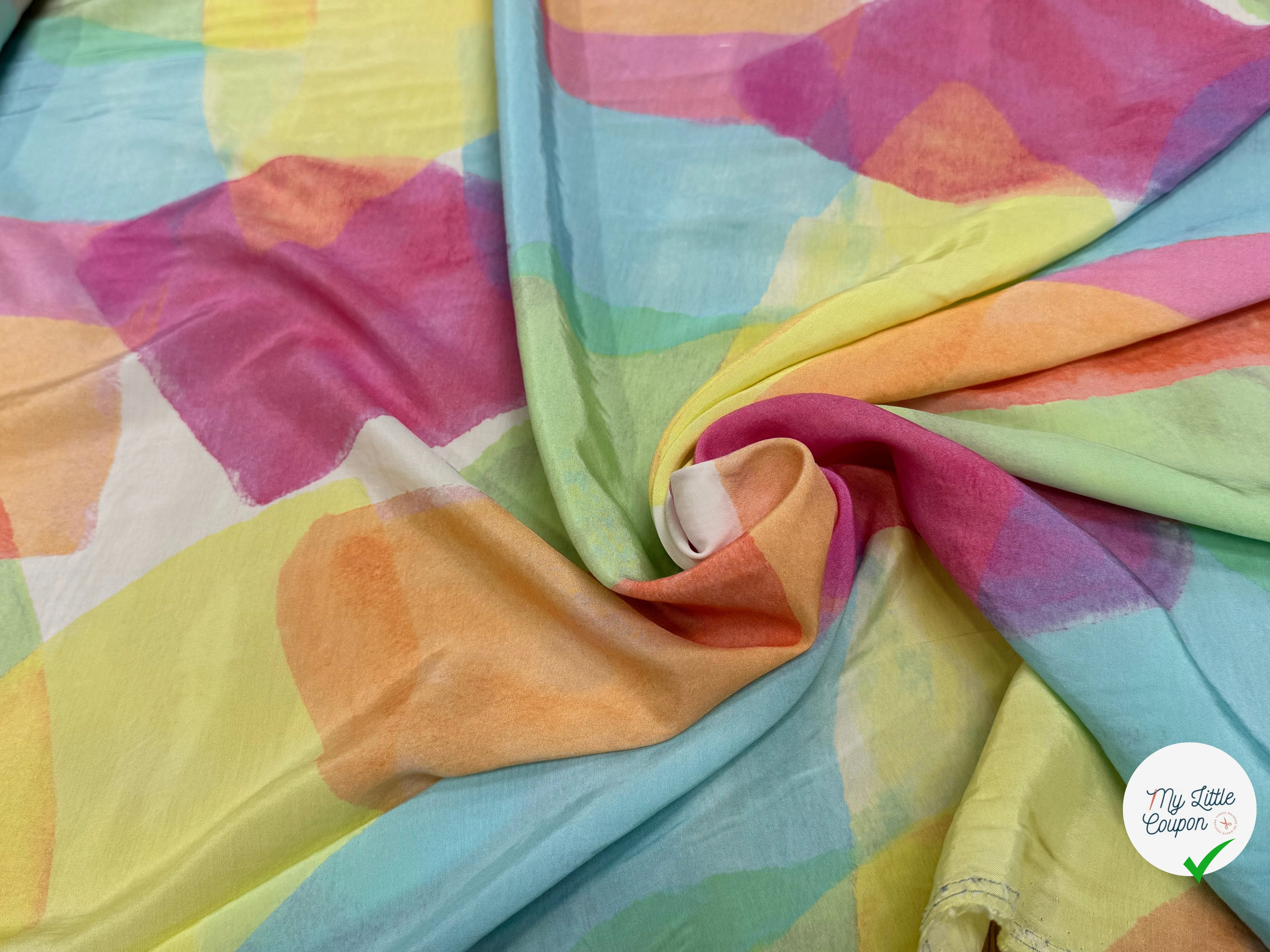 SATIN VISCOSE MERALDO ARLEQUIN IMPRIMÉ GRAPHIQUE PASTEL - My Little Coupon