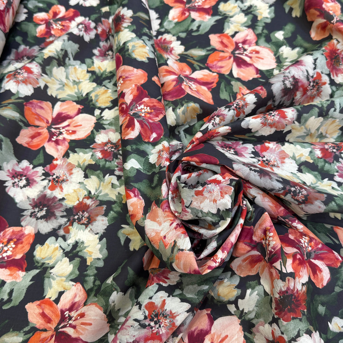 SATIN VOILE DE COTON ÉMERISE PREMIUM FOND NOIR DOUX MADE IN ITALY - My Little Coupon