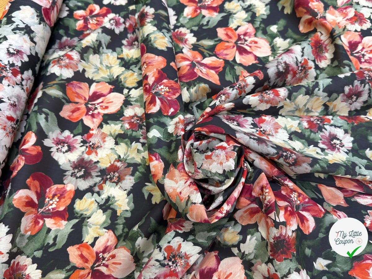 SATIN VOILE DE COTON ÉMERISE PREMIUM FOND NOIR DOUX MADE IN ITALY - My Little Coupon