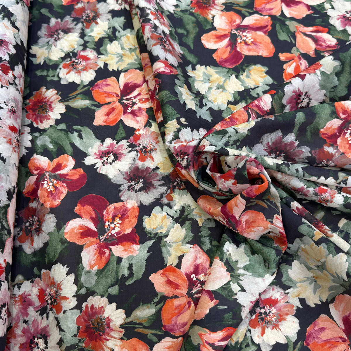 SATIN VOILE DE COTON ÉMERISE PREMIUM FOND NOIR DOUX MADE IN ITALY - My Little Coupon