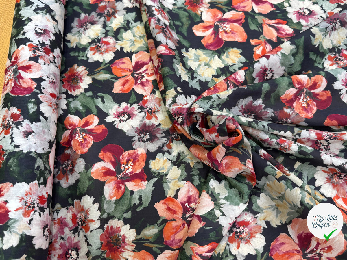 SATIN VOILE DE COTON ÉMERISE PREMIUM FOND NOIR DOUX MADE IN ITALY - My Little Coupon