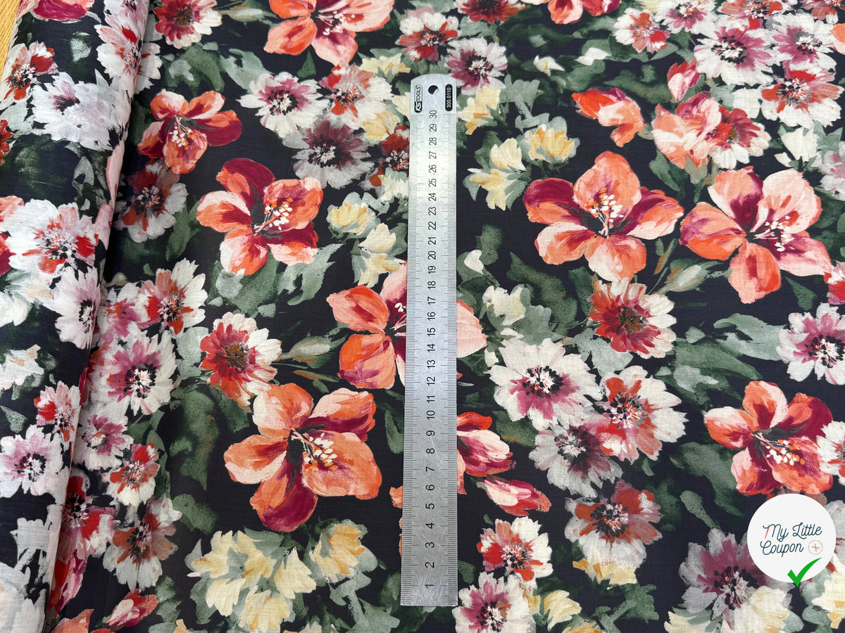 SATIN VOILE DE COTON ÉMERISE PREMIUM FOND NOIR DOUX MADE IN ITALY - My Little Coupon