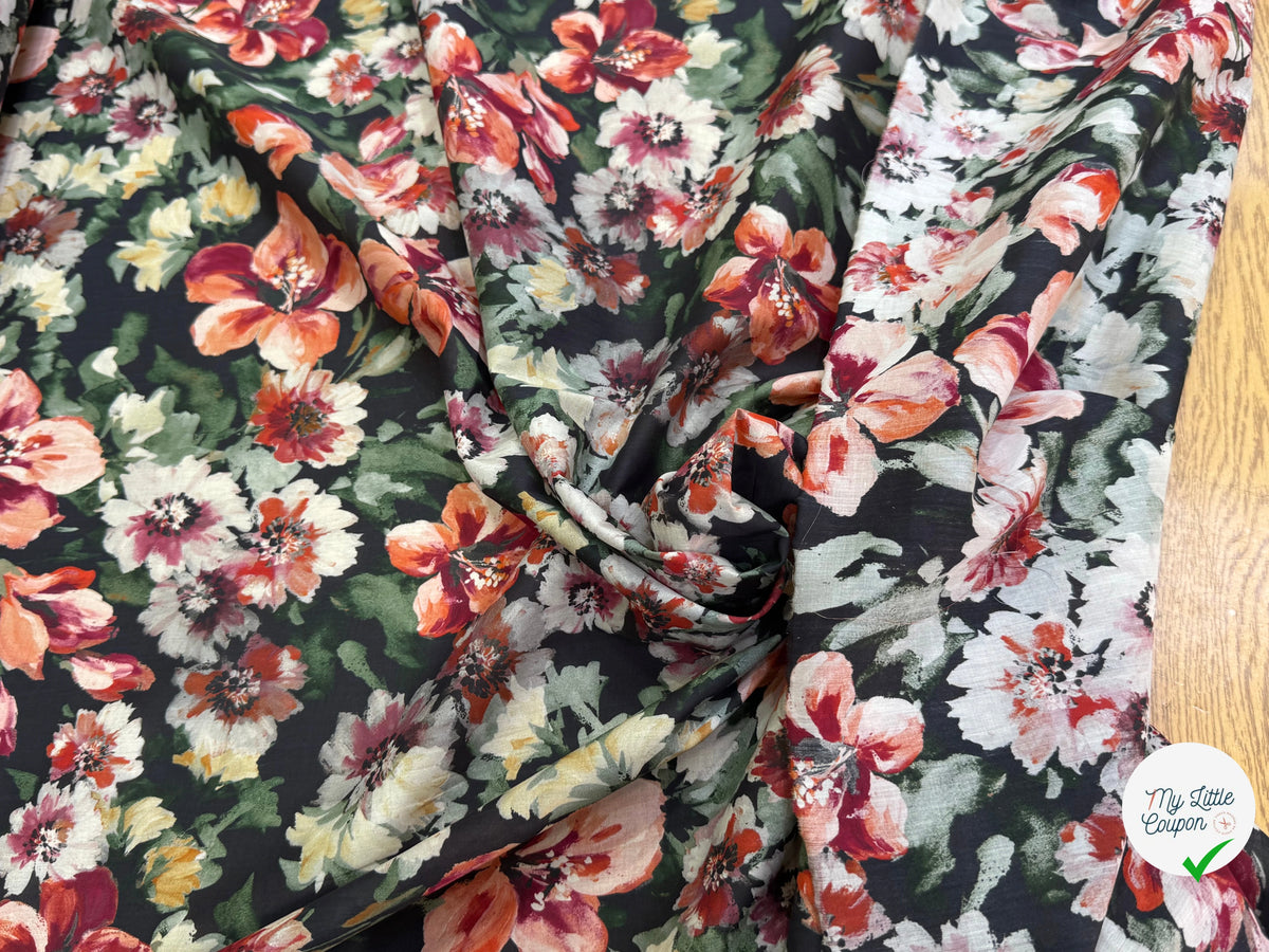 SATIN VOILE DE COTON ÉMERISE PREMIUM FOND NOIR DOUX MADE IN ITALY - My Little Coupon