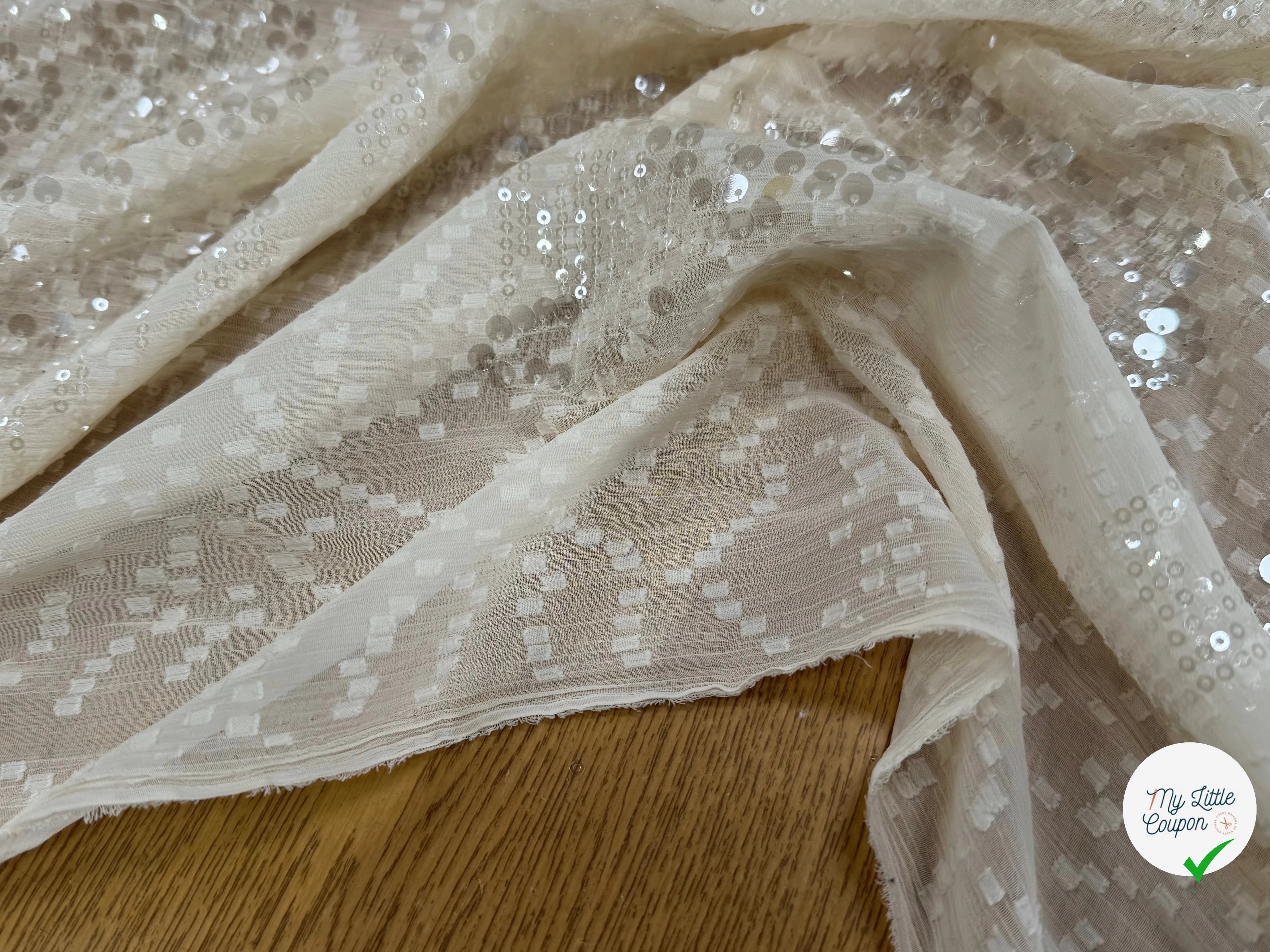 SEQUIN BRODÉ SUR CREPE ÉCRU - My Little Coupon