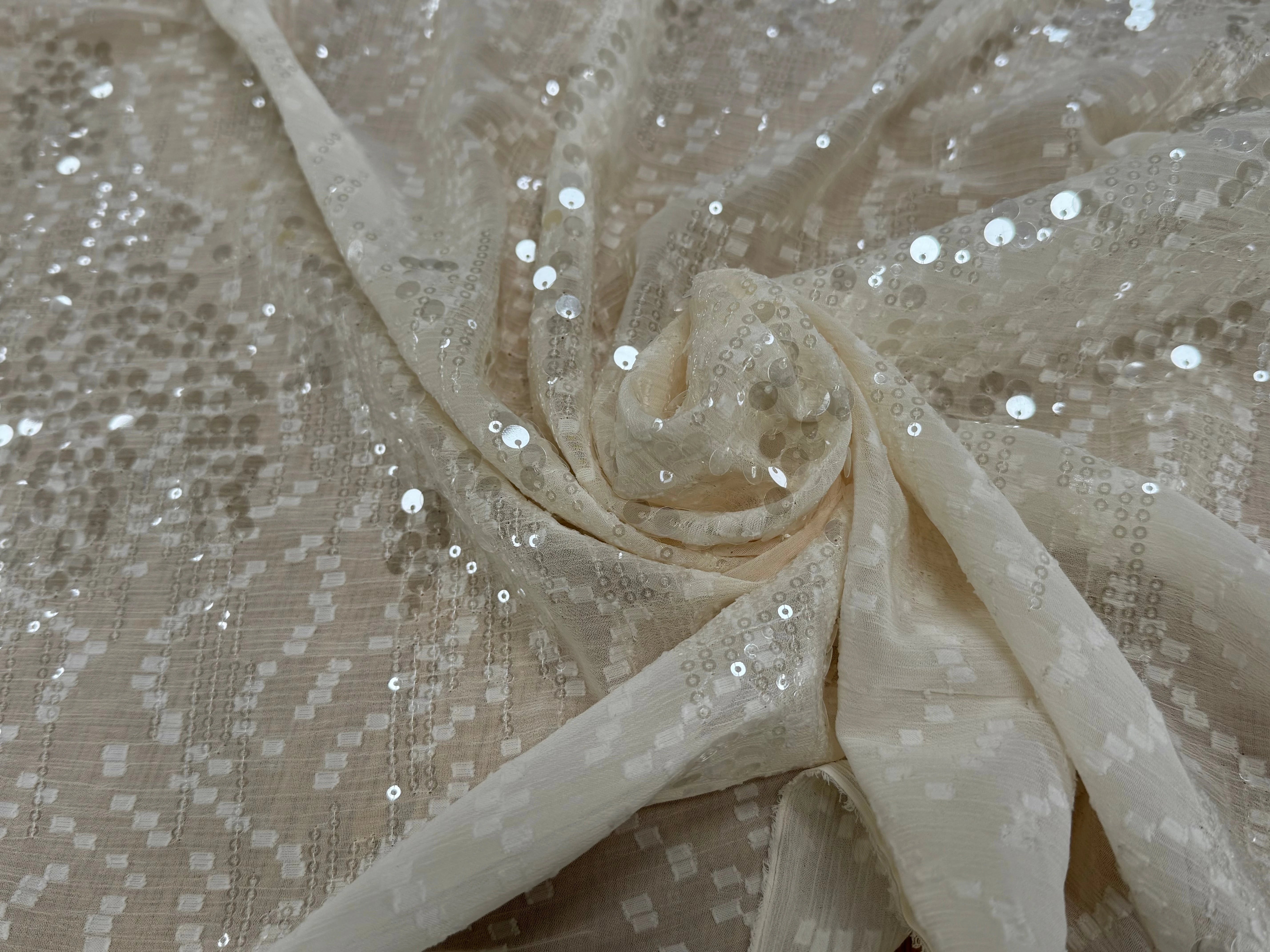 SEQUIN BRODÉ SUR CREPE ÉCRU - My Little Coupon