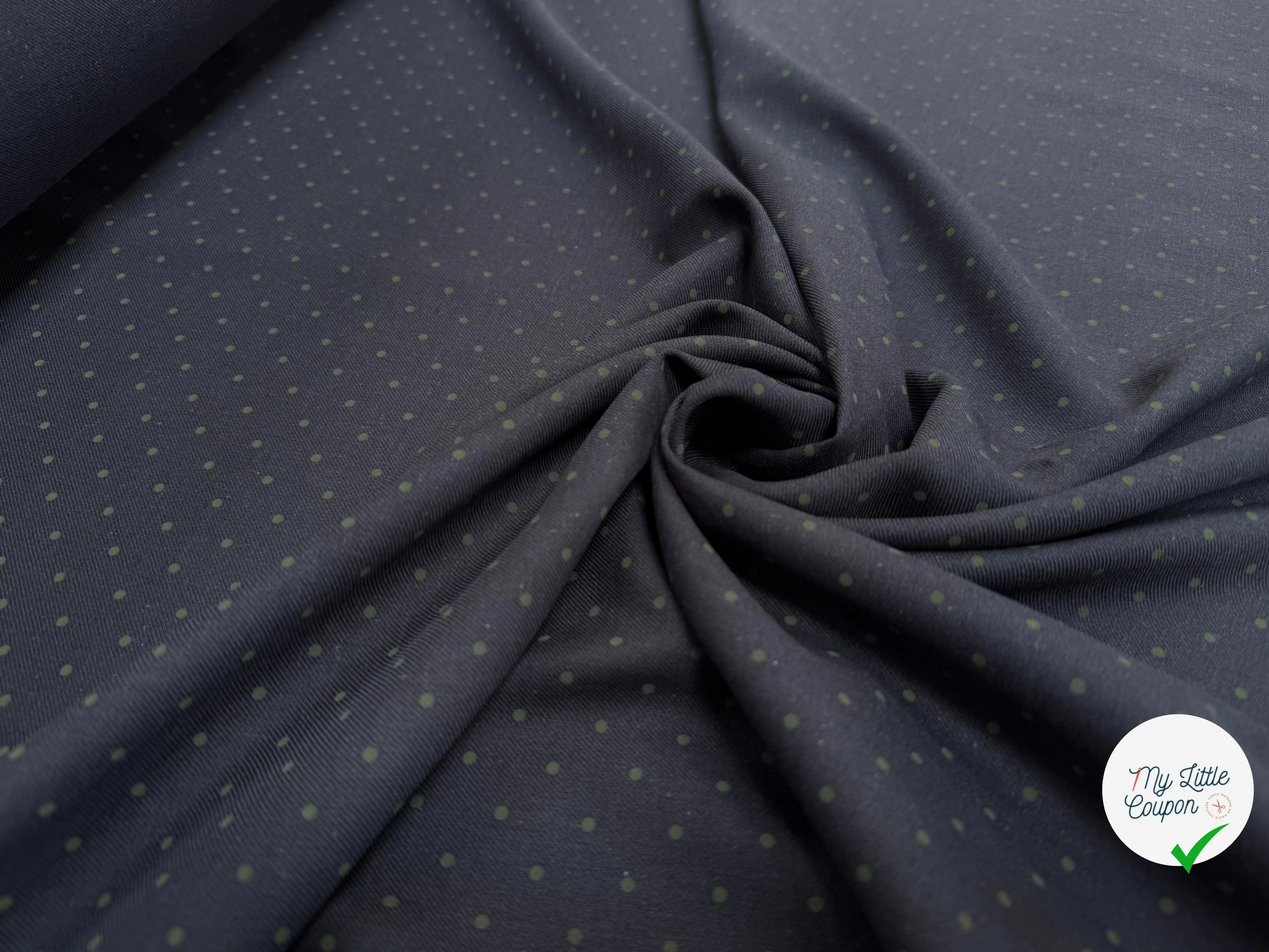 SERGÉ DE COTON BLEU NAVY POINT VERT SAUGE - My Little Coupon