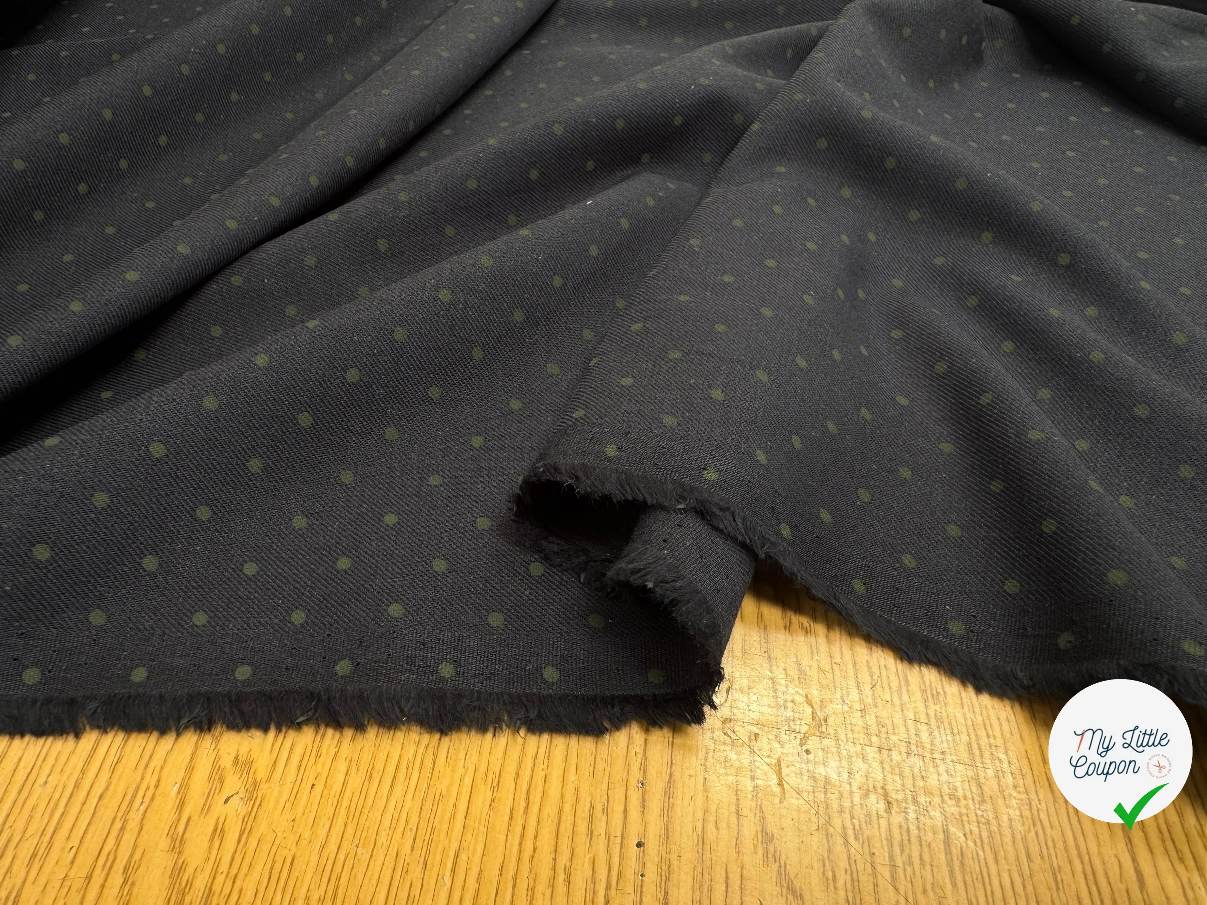 SERGÉ DE COTON BLEU NAVY POINT VERT SAUGE - My Little Coupon