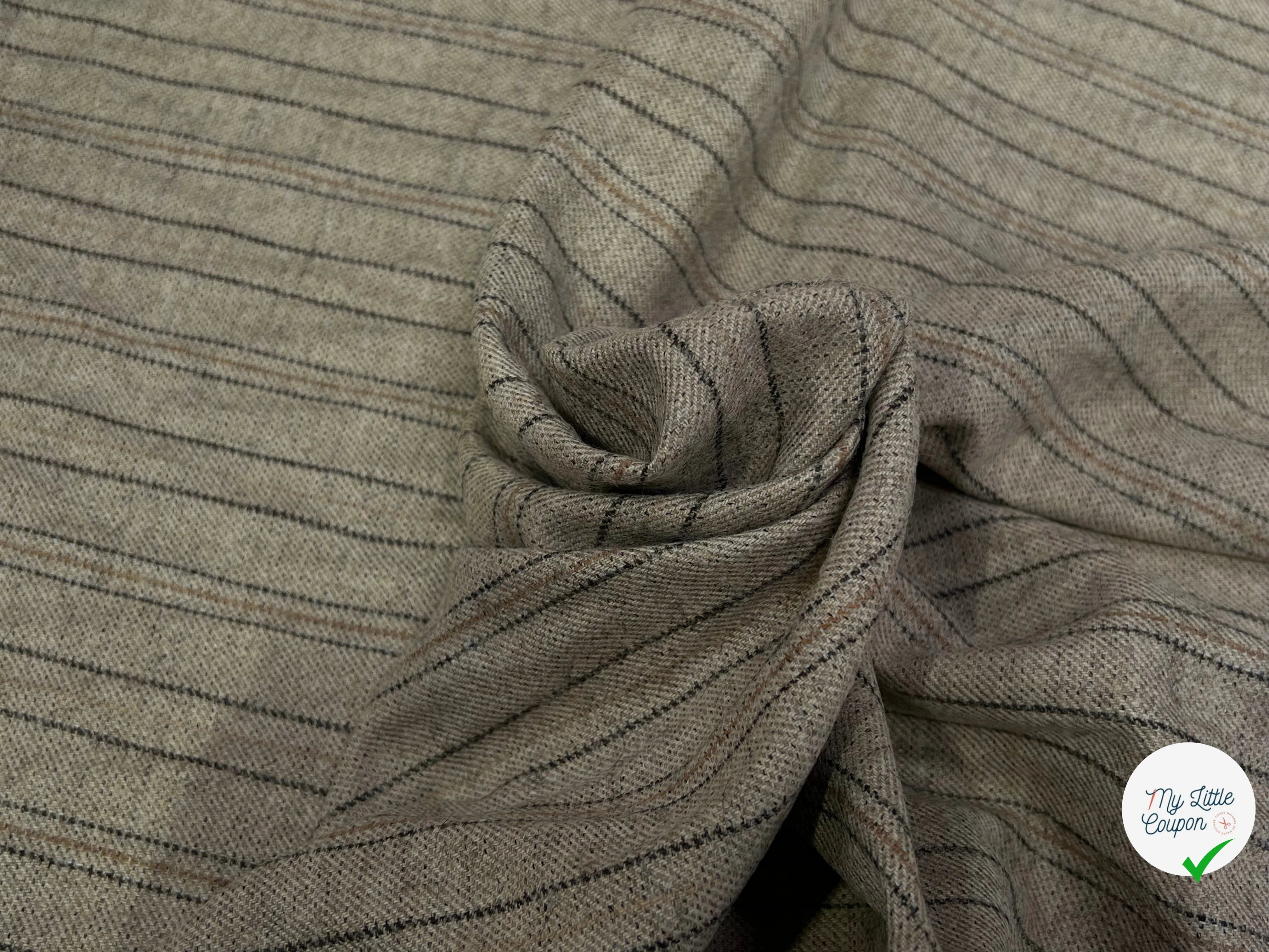 SERGÉ DE LAINE VISCOSE BEIGE RAYURES NOIR ET MARRON 31% LAINE 27% VISCOSE - My Little Coupon