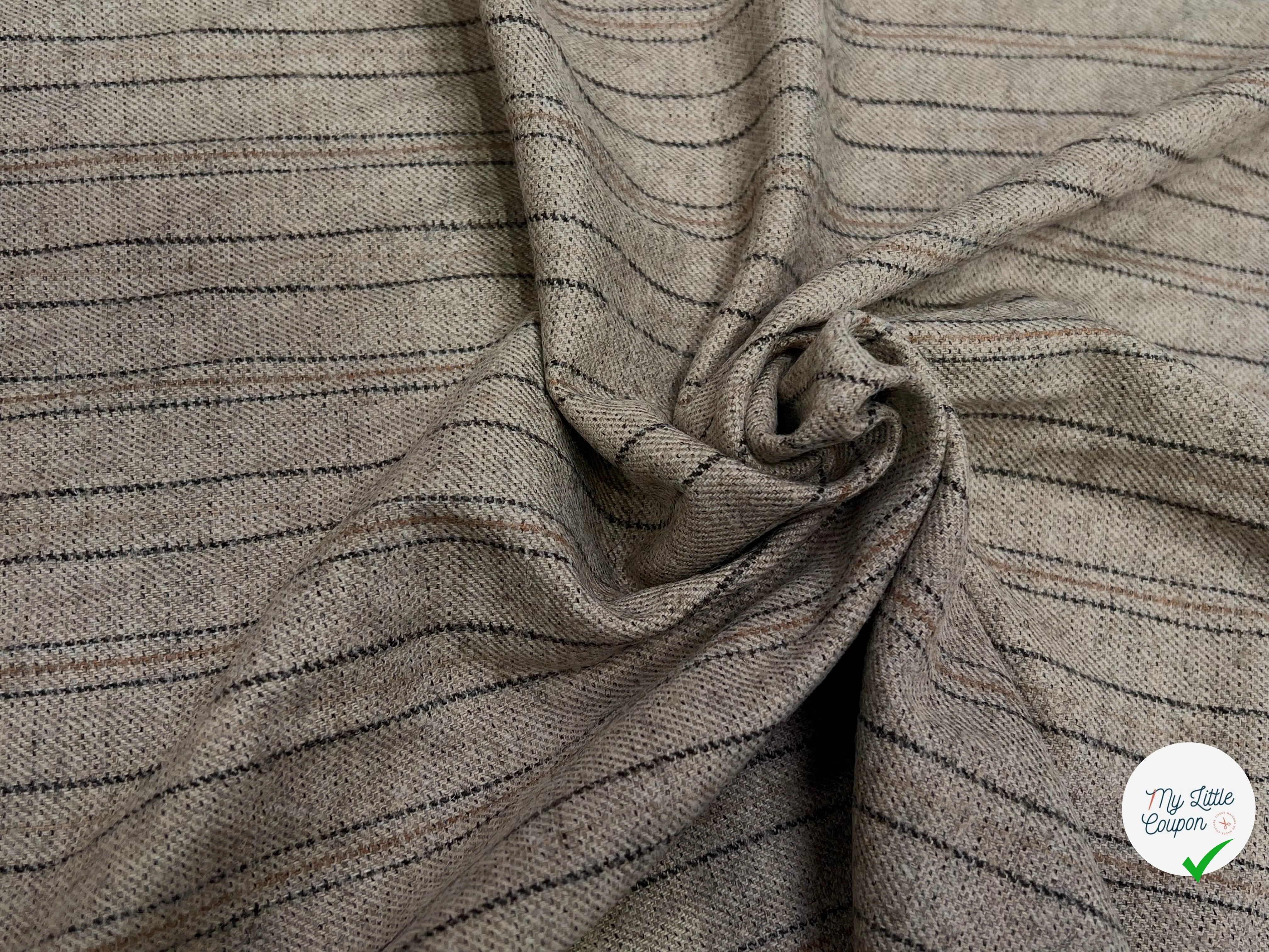 SERGÉ DE LAINE VISCOSE BEIGE RAYURES NOIR ET MARRON 31% LAINE 27% VISCOSE - My Little Coupon