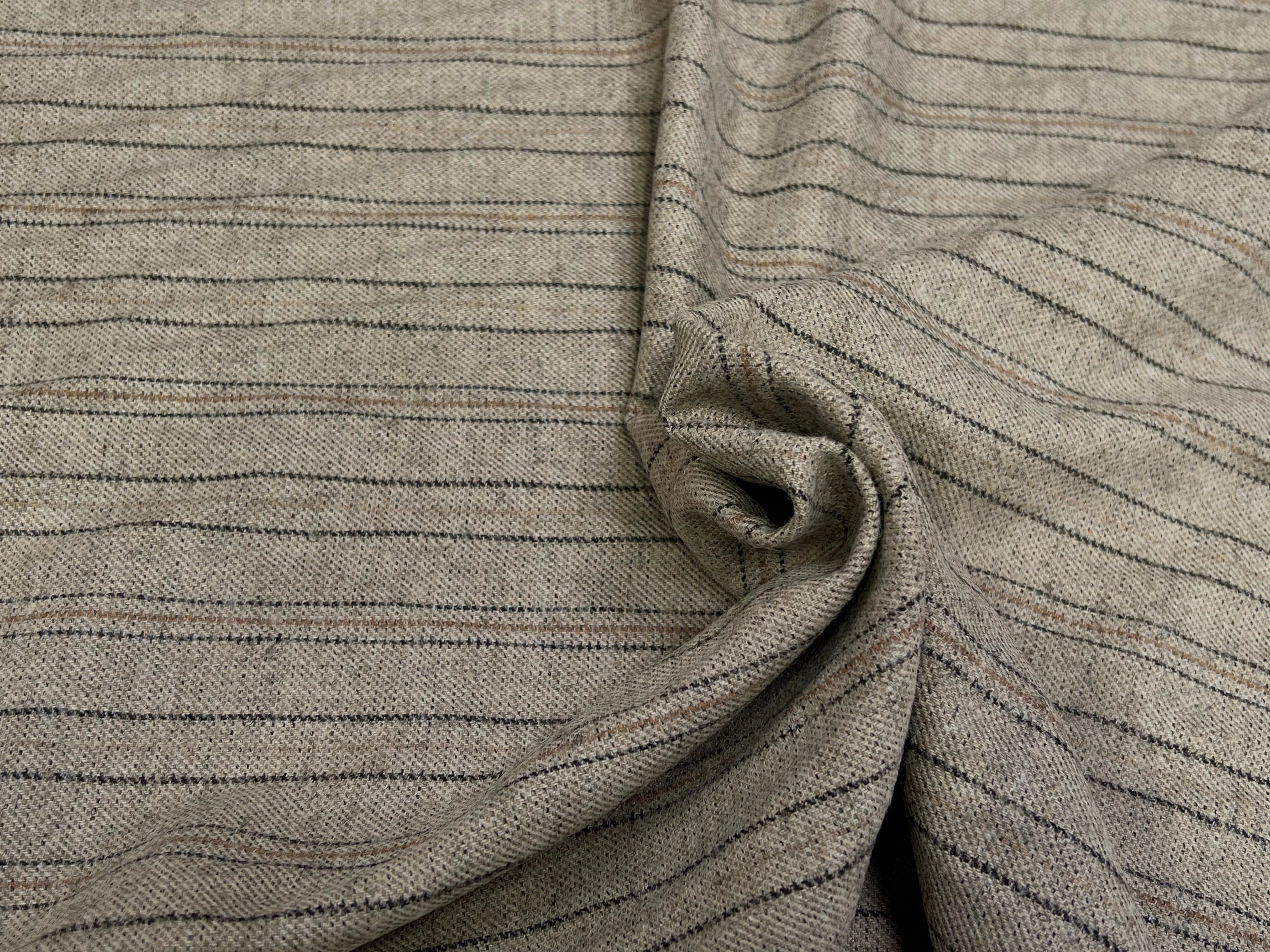 SERGÉ DE LAINE VISCOSE BEIGE RAYURES NOIR ET MARRON 31% LAINE 27% VISCOSE - My Little Coupon