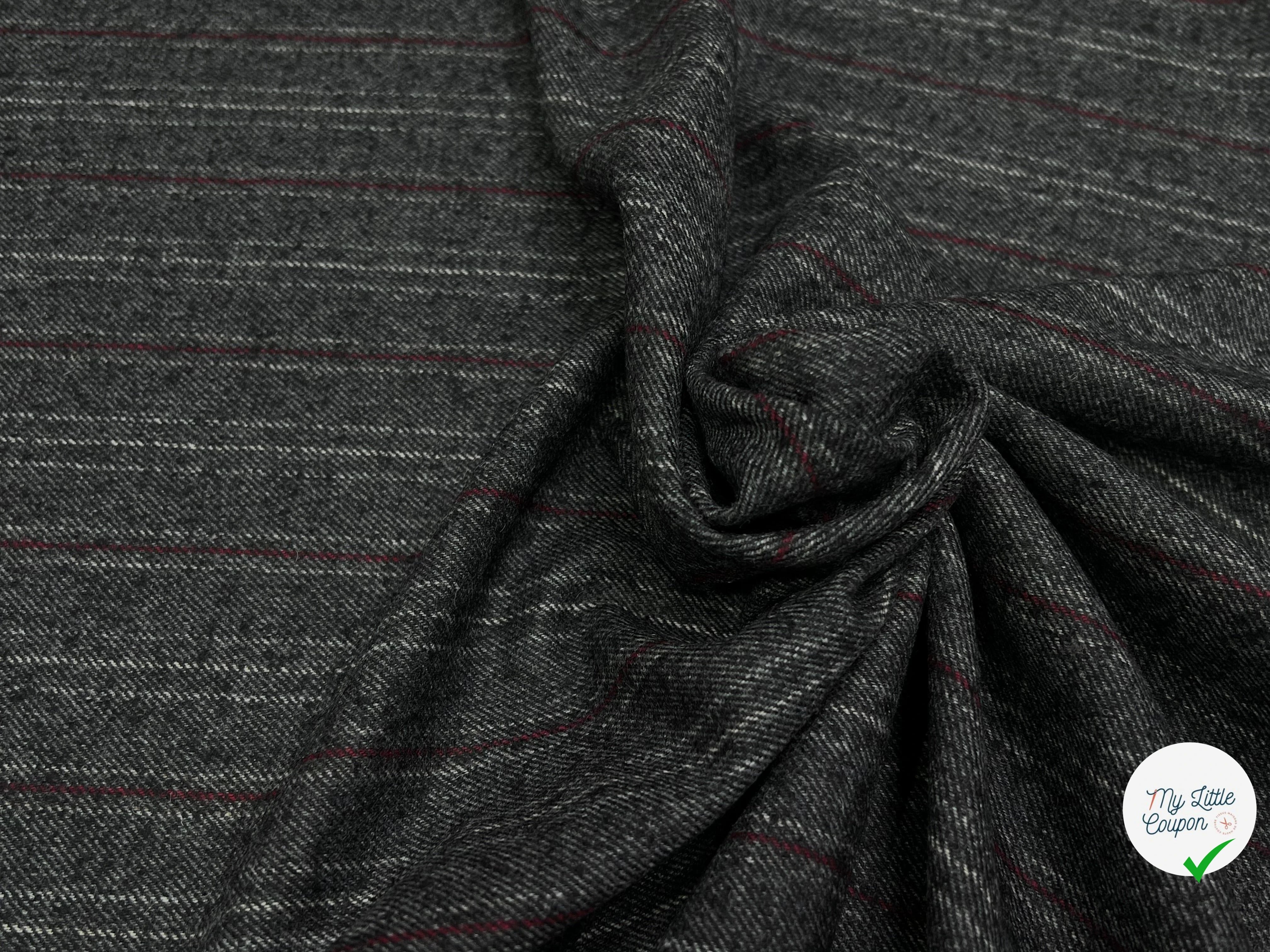 SERGÉ DE LAINE VISCOSE GRIS RAYURES ROUGE ET BLANC 31% LAINE 27% VISCOSE - My Little Coupon