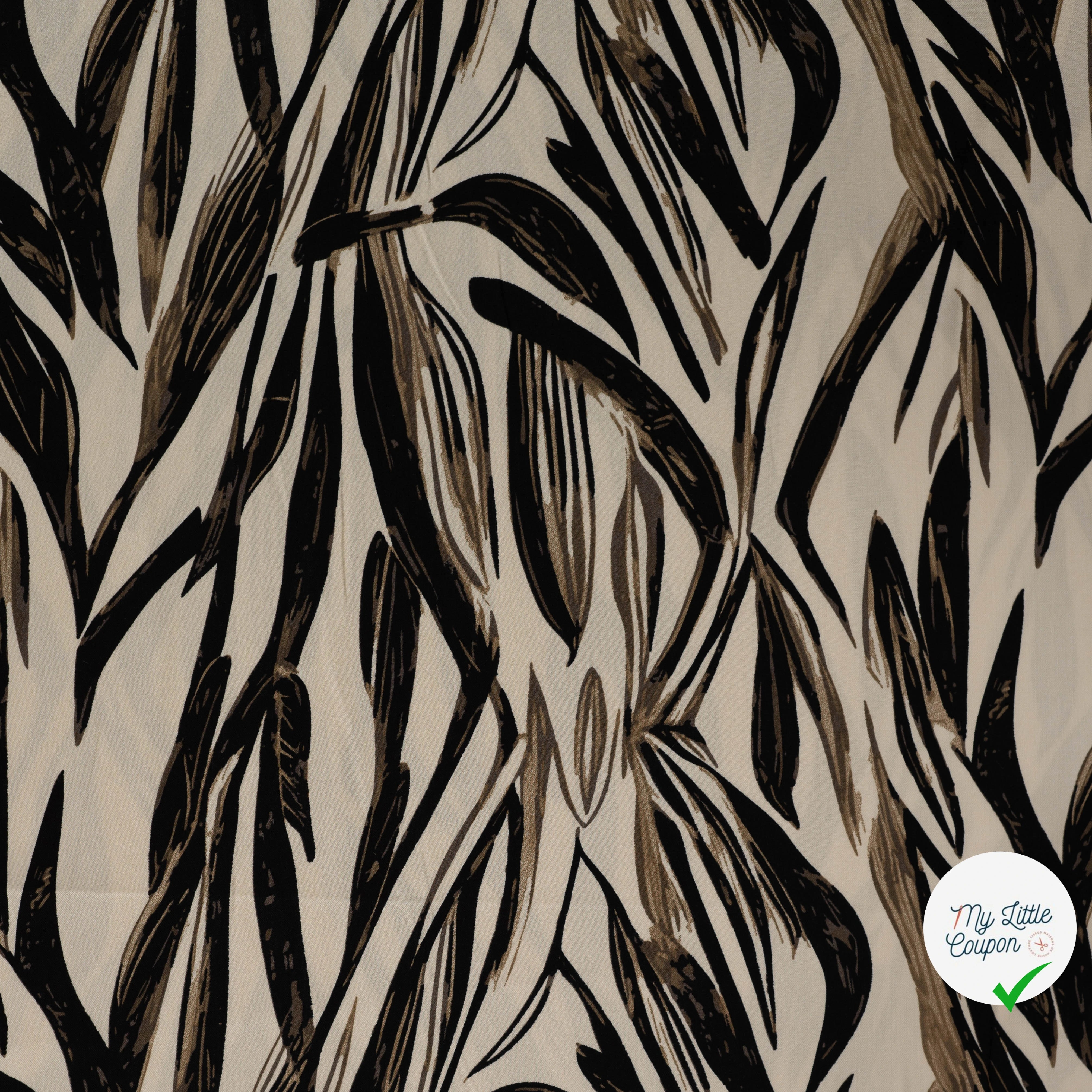 Sergé de viscose EcoVero feuilles pinceau sable - vue à plat