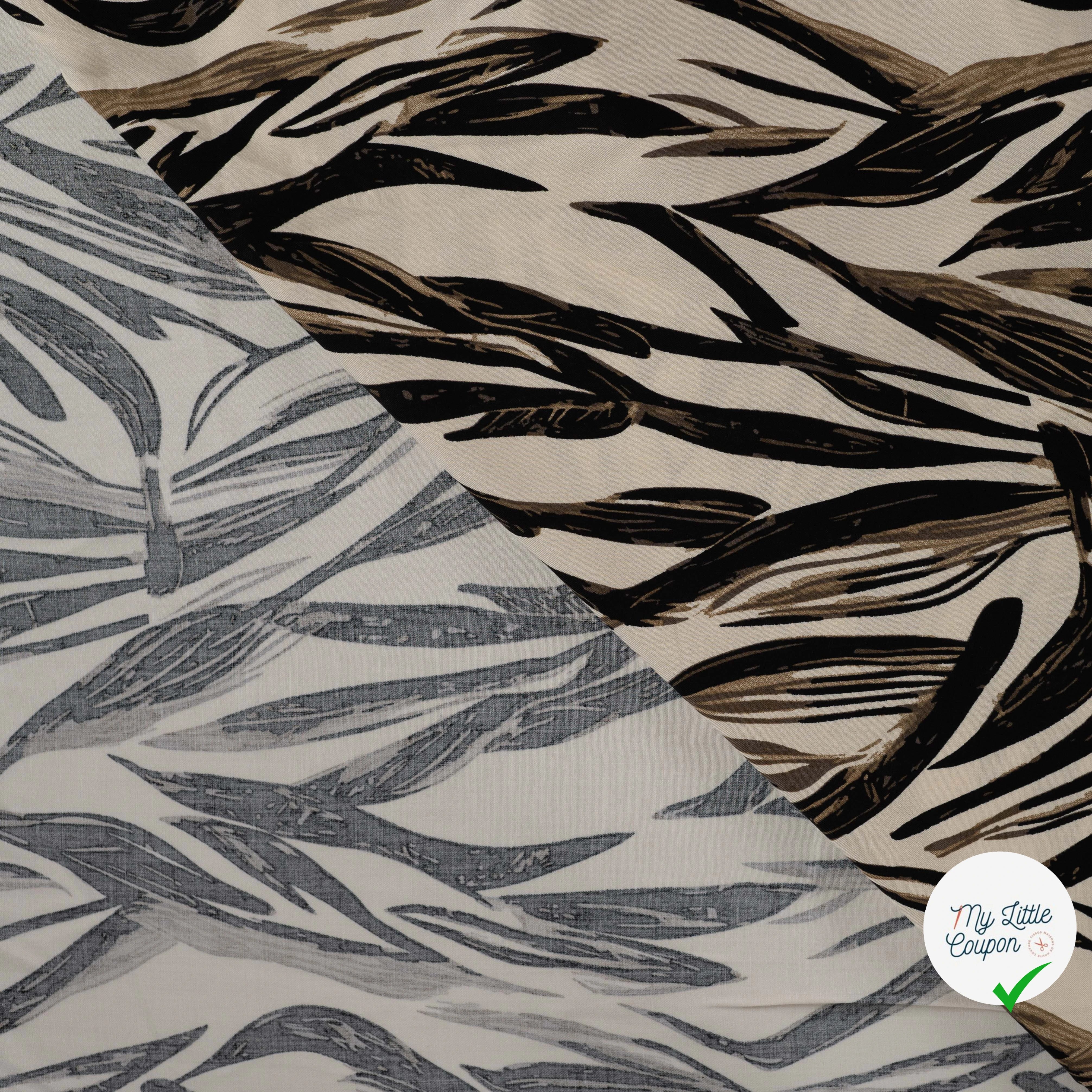 Sergé de viscose EcoVero feuilles pinceau sable - détail du motif
