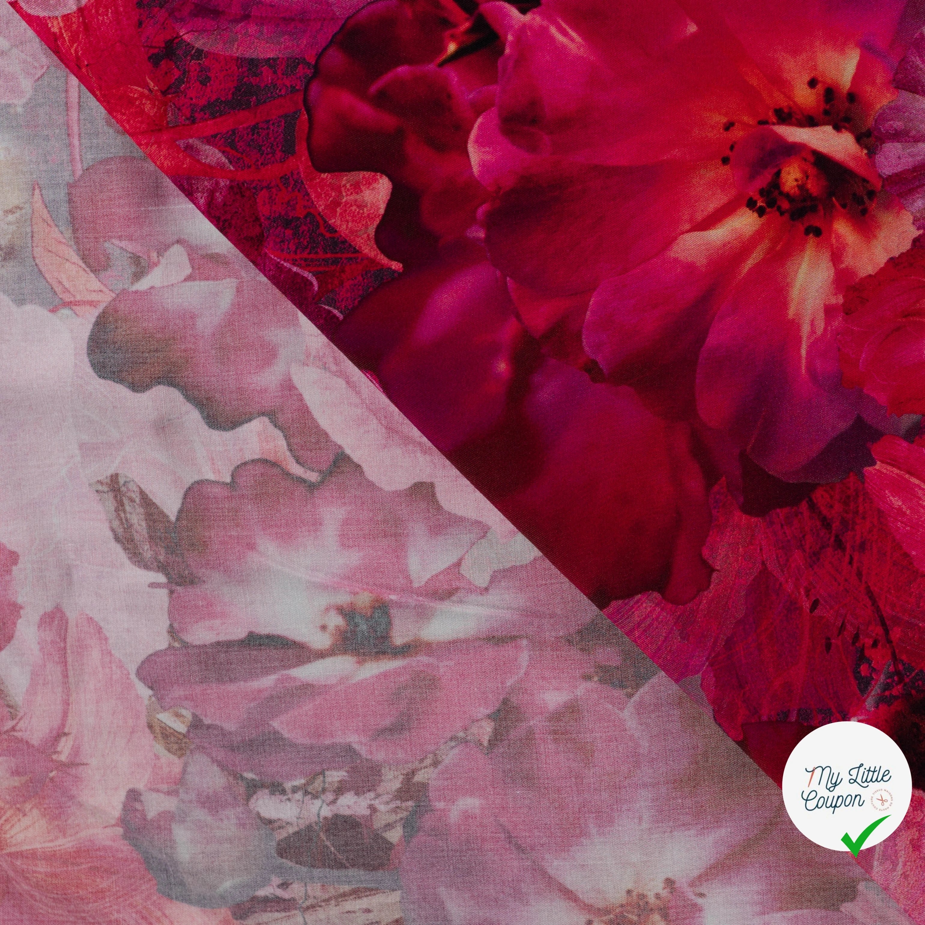 Sergé de viscose EcoVero fleurs cyclamen - détail du motif