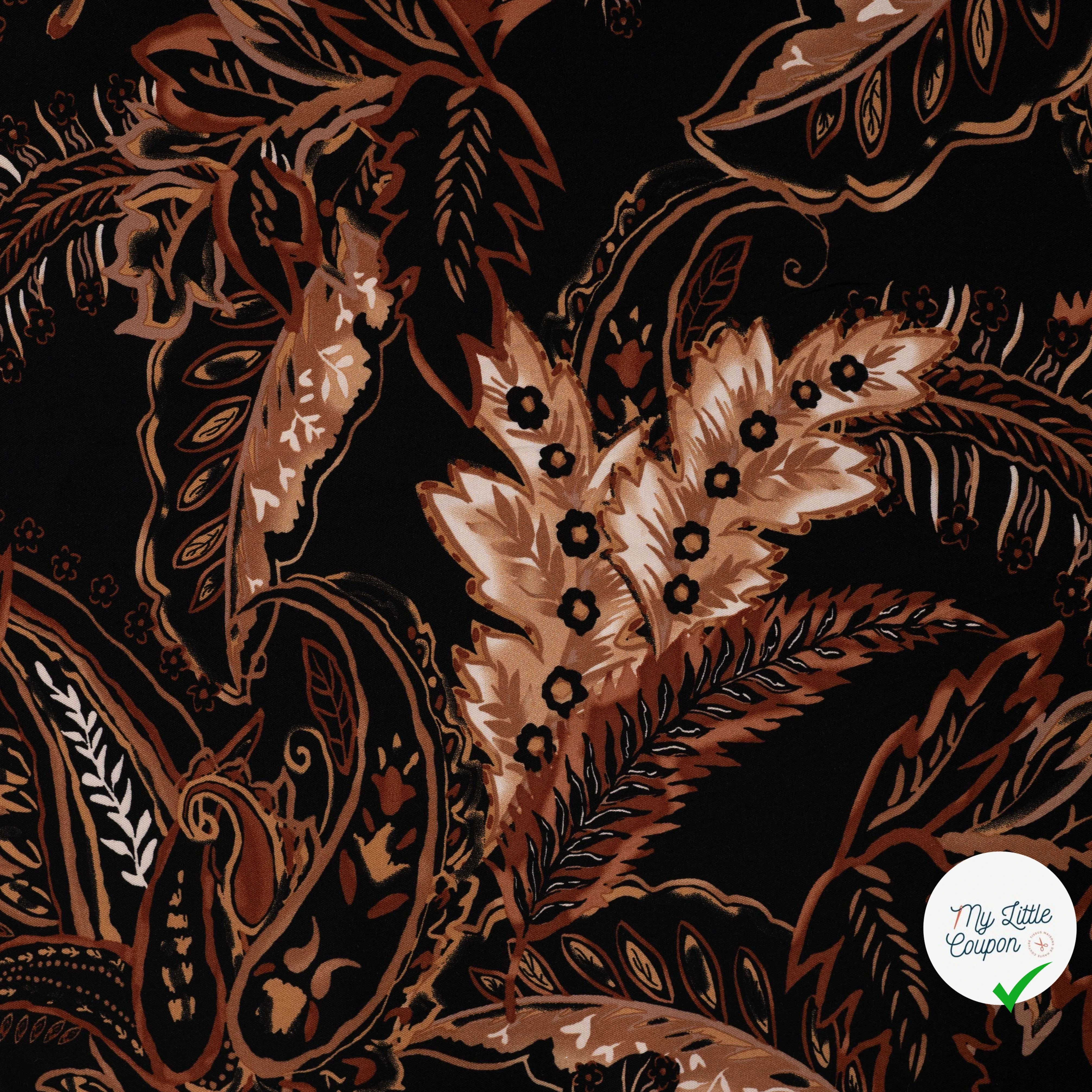 Sergé de viscose imprimé cachemire taupe - vue à plat