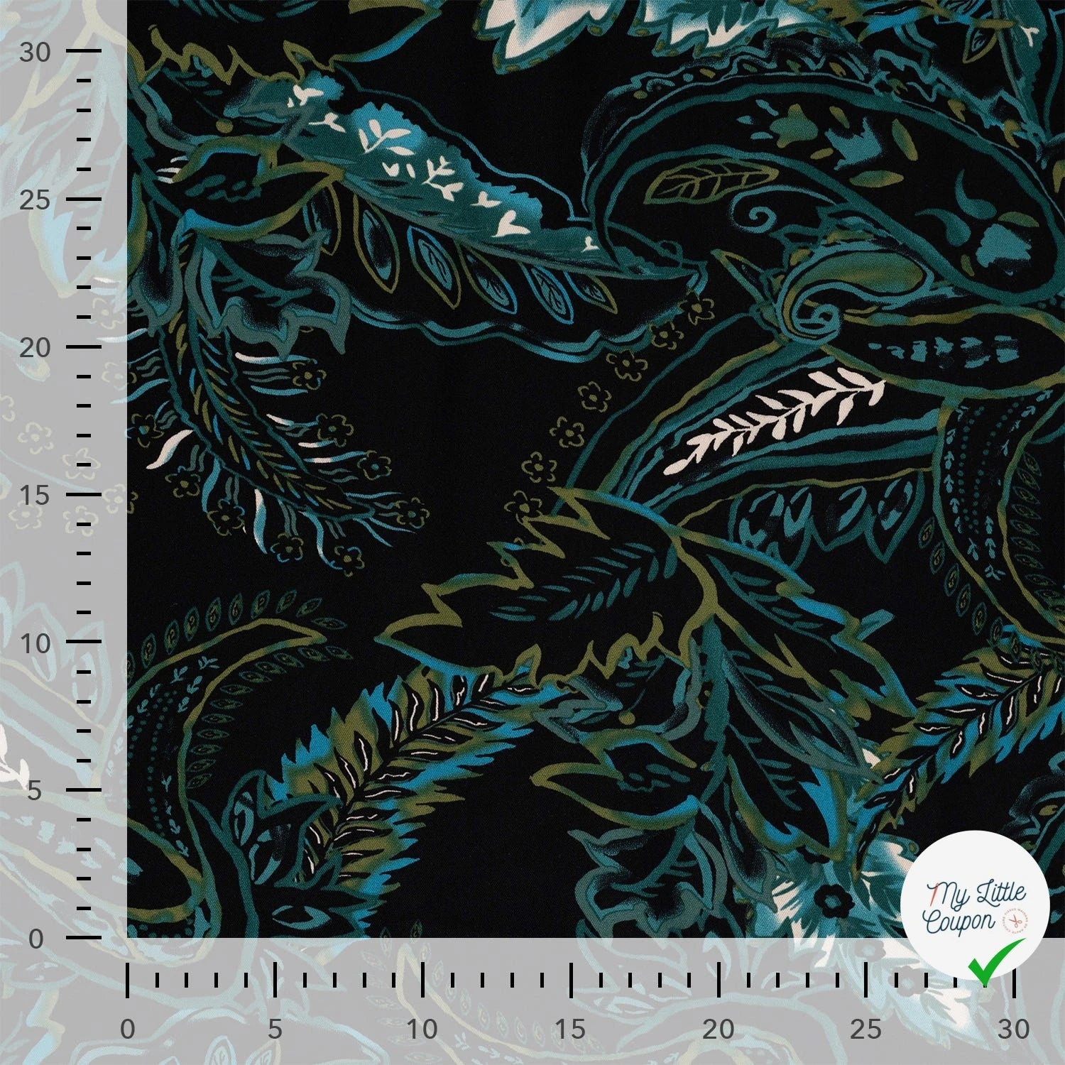 Sergé de viscose imprimé cachemire turquoise - mise en situation
